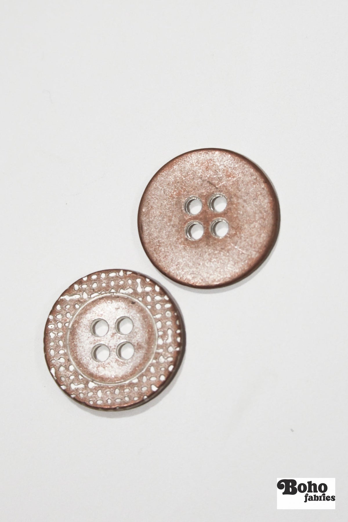 Copper Grid 4-Hole Metal Button. 24L (15mm / 5/8"), 28L (18mm / 11/16") - Boho Fabrics - Buttons & Snaps
