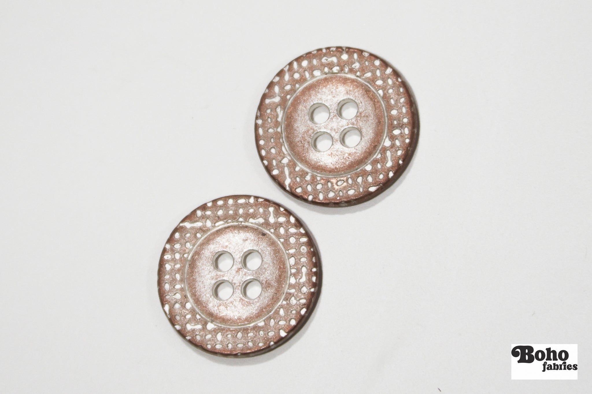 Copper Grid 4-Hole Metal Button. 24L (15mm / 5/8"), 28L (18mm / 11/16") - Boho Fabrics - Buttons & Snaps