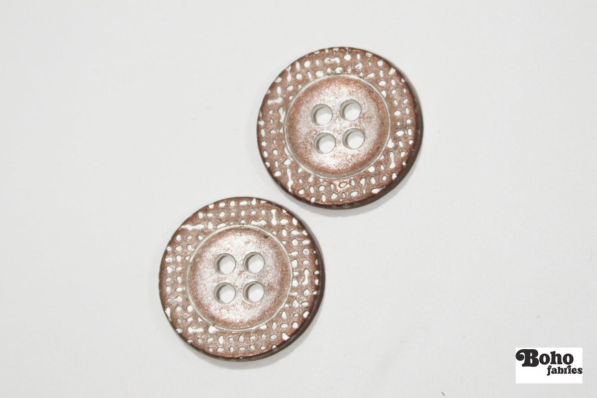 Copper Grid 4-Hole Metal Button. 24L (15mm / 5/8"), 28L (18mm / 11/16") - Boho Fabrics - Buttons & Snaps