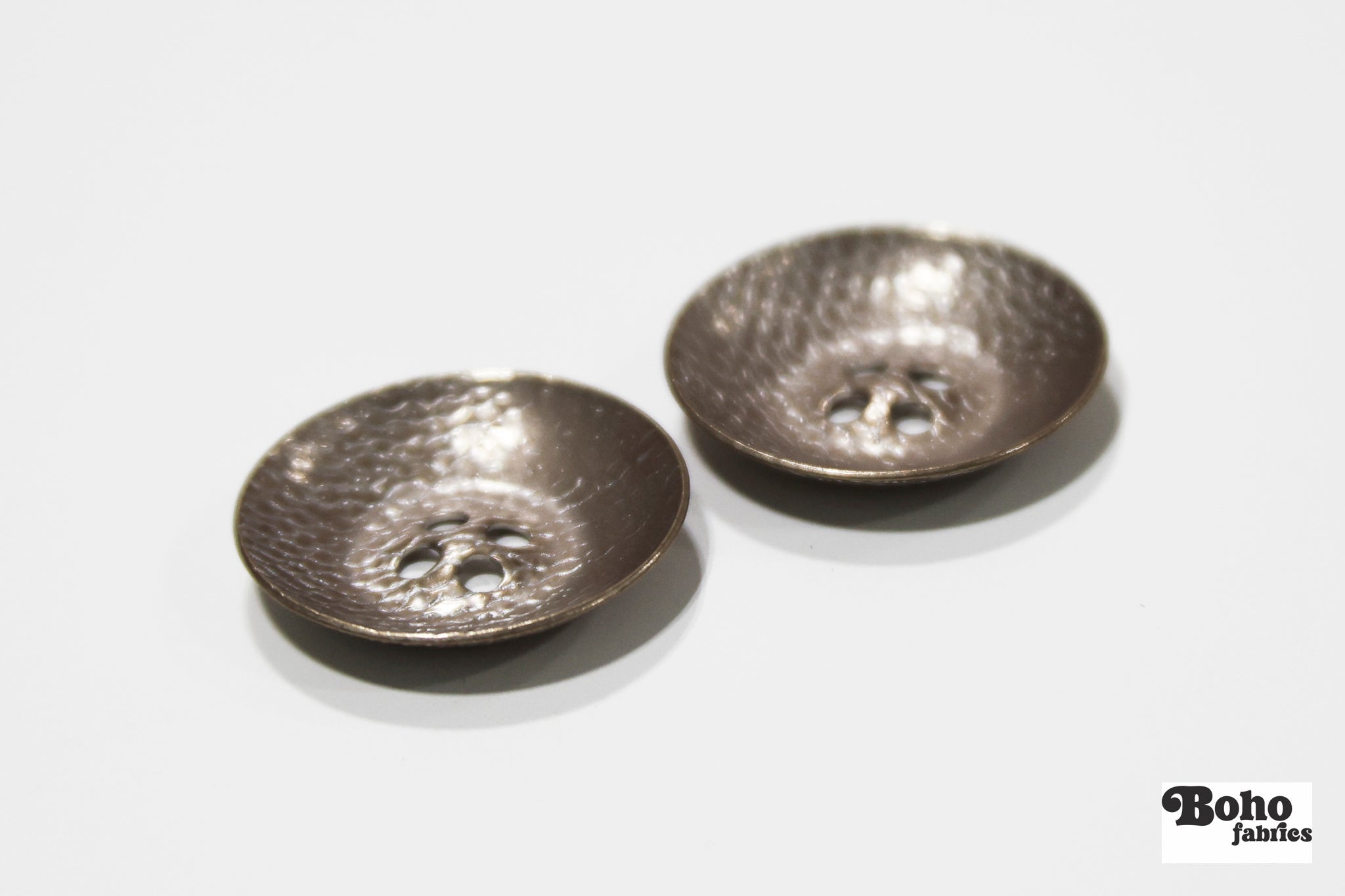 Copper Saucer 4-Hole Metal Button. 24L (15mm / 5/8"), 28L (18mm / 11/16"), 30L (19mm, 3/4") , 40L (25mm / 1") - Boho Fabrics - Buttons & Snaps