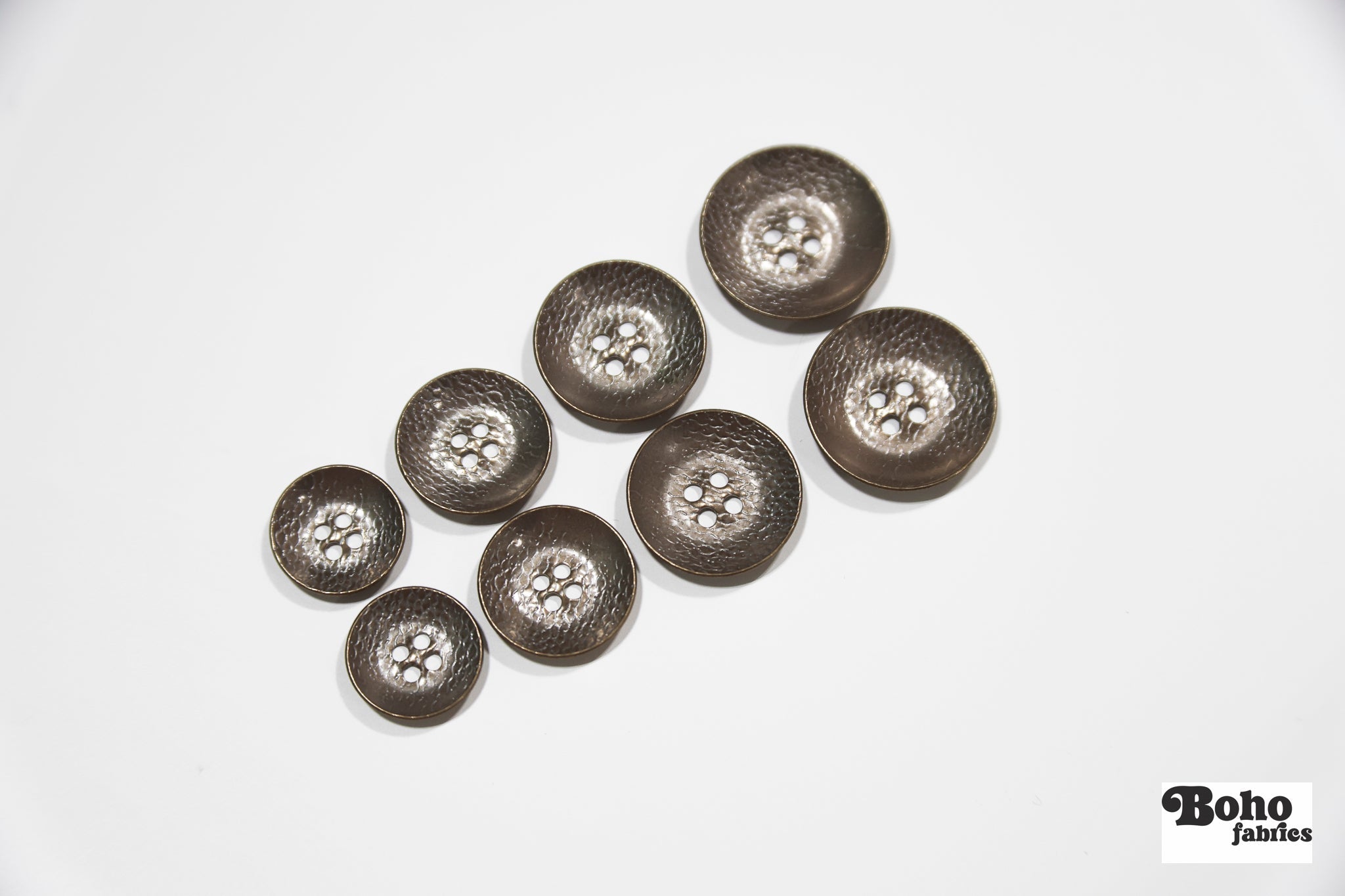 Copper Saucer 4-Hole Metal Button. 24L (15mm / 5/8"), 28L (18mm / 11/16"), 30L (19mm, 3/4") , 40L (25mm / 1") - Boho Fabrics - Buttons & Snaps