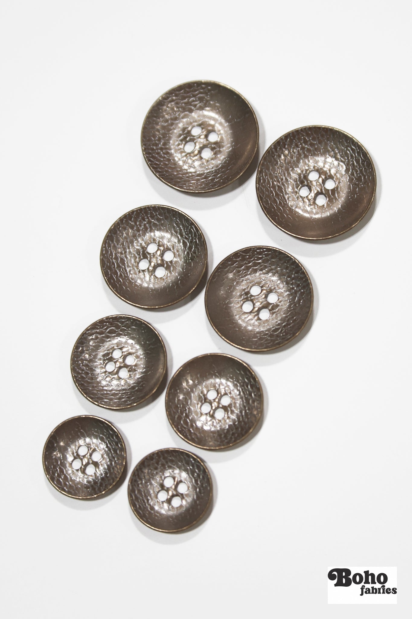 Copper Saucer 4-Hole Metal Button. 24L (15mm / 5/8"), 28L (18mm / 11/16"), 30L (19mm, 3/4") , 40L (25mm / 1") - Boho Fabrics - Buttons & Snaps