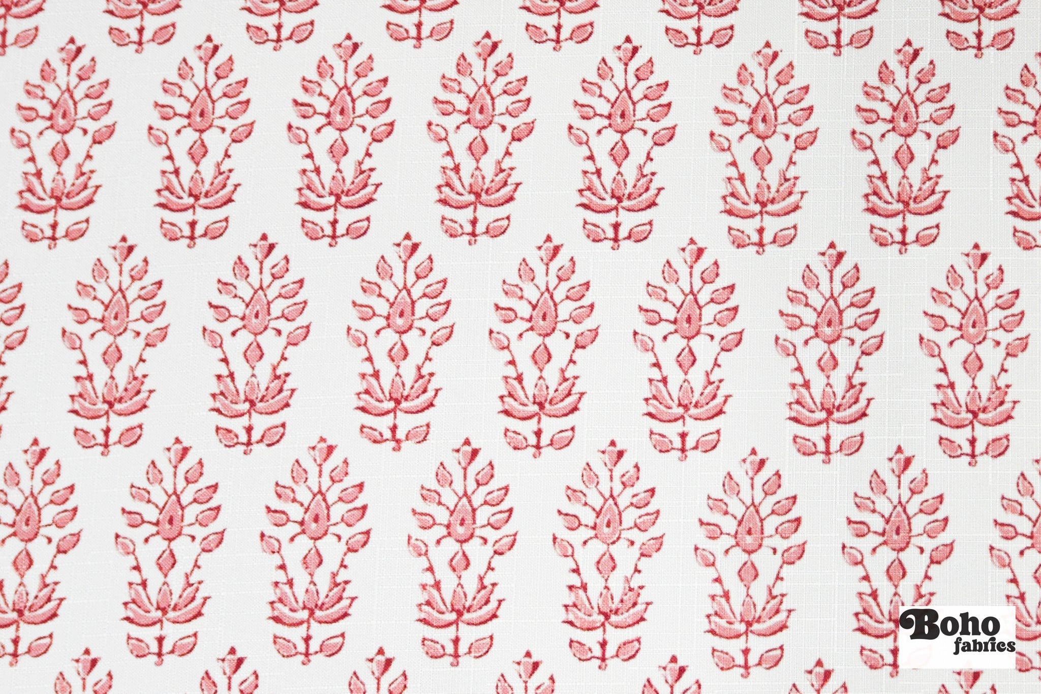 Coral, Abstract Botanical Linen-Look Woven Fabric - Boho Fabrics - Home Dec. & Upholstery Fabric