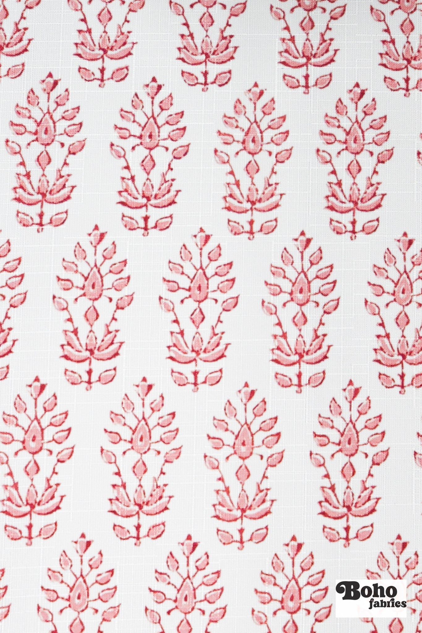 Coral, Abstract Botanical Linen-Look Woven Fabric - Boho Fabrics - Home Dec. & Upholstery Fabric