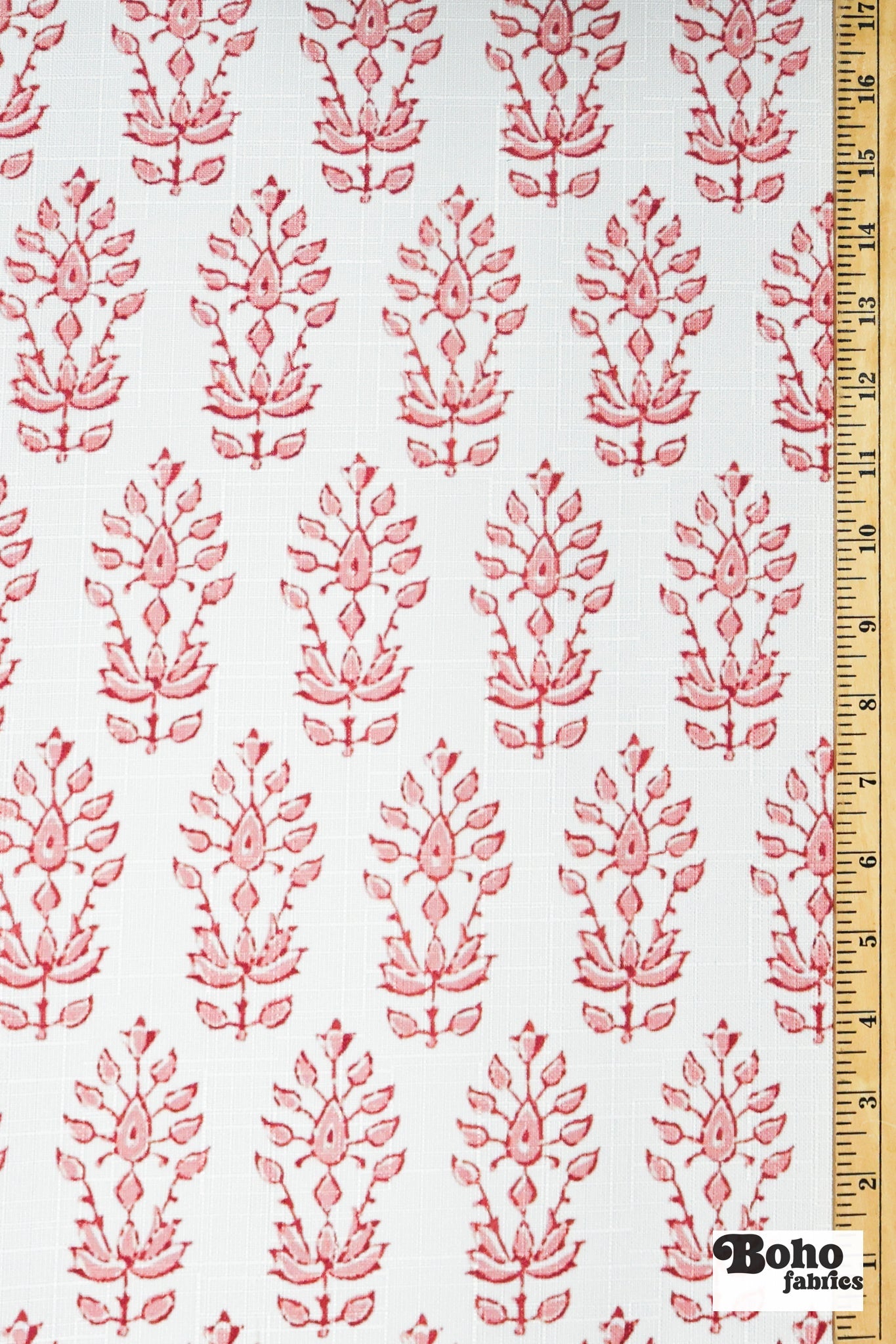 Coral, Abstract Botanical Linen-Look Woven Fabric - Boho Fabrics - Home Dec. & Upholstery Fabric