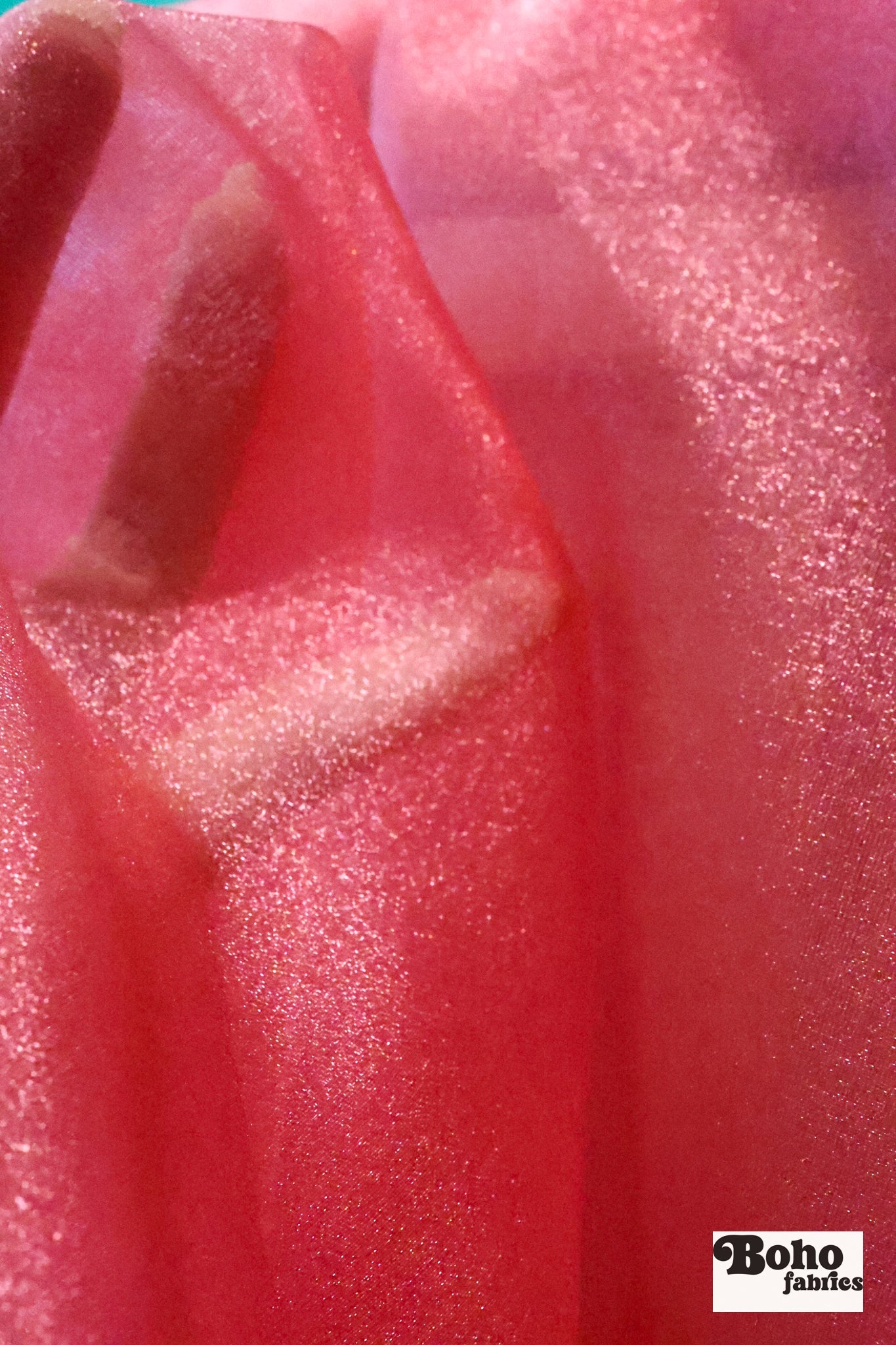 Coral Flamingo, Organza Shimmer, Woven Fabric - Boho Fabrics - Organza, Woven Fabric