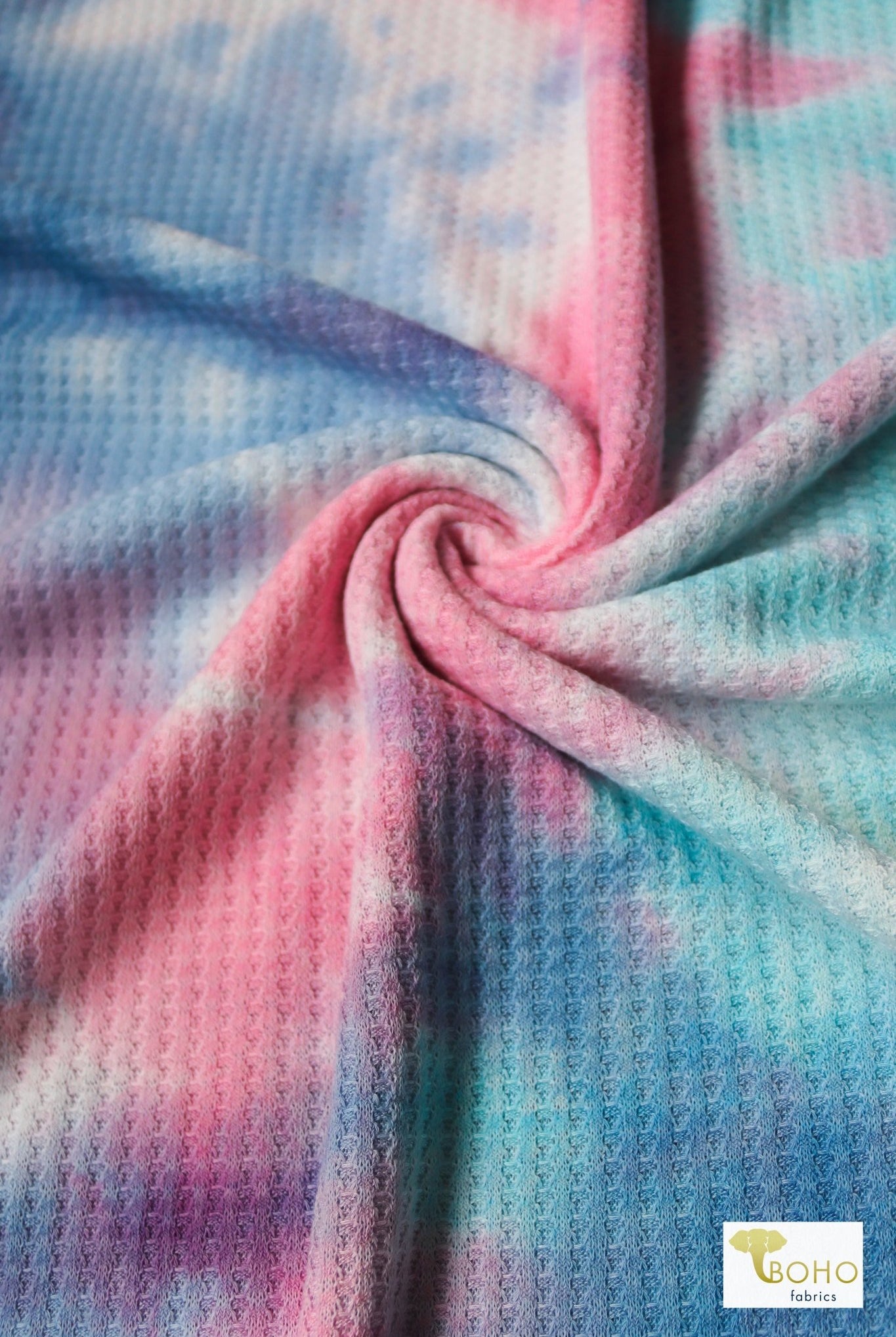 Cotton Candy Clouds, Printed Waffle Knit Fabric - Boho Fabrics