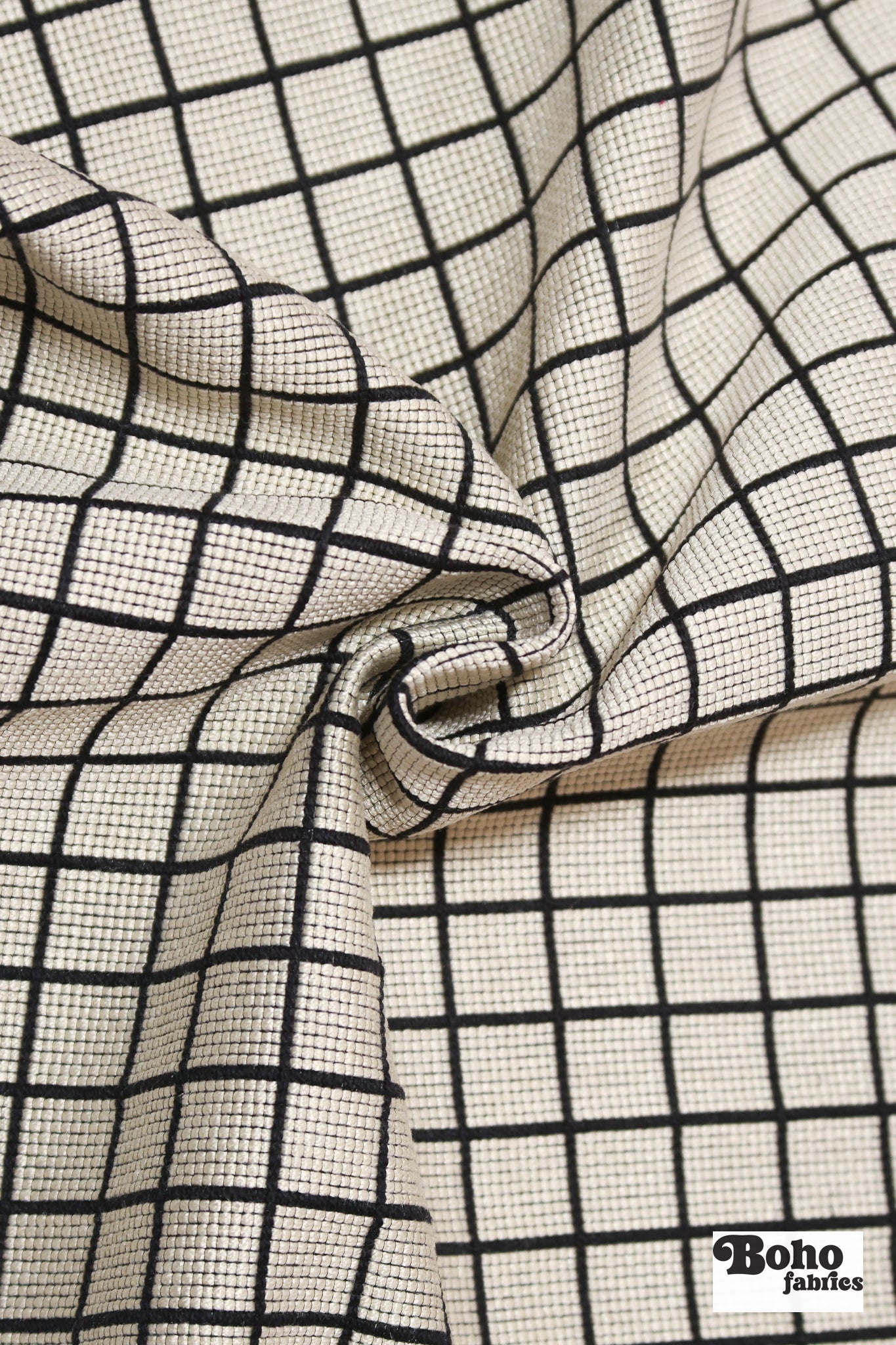 Cream & Black Grid Upholstery Woven Fabric - Boho Fabrics - Home Dec. & Upholstery Fabric