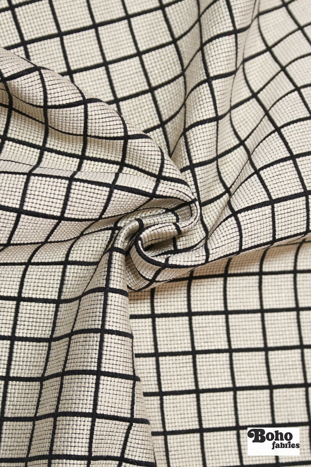 Cream & Black Grid Upholstery Woven Fabric - Boho Fabrics - Home Dec. & Upholstery Fabric
