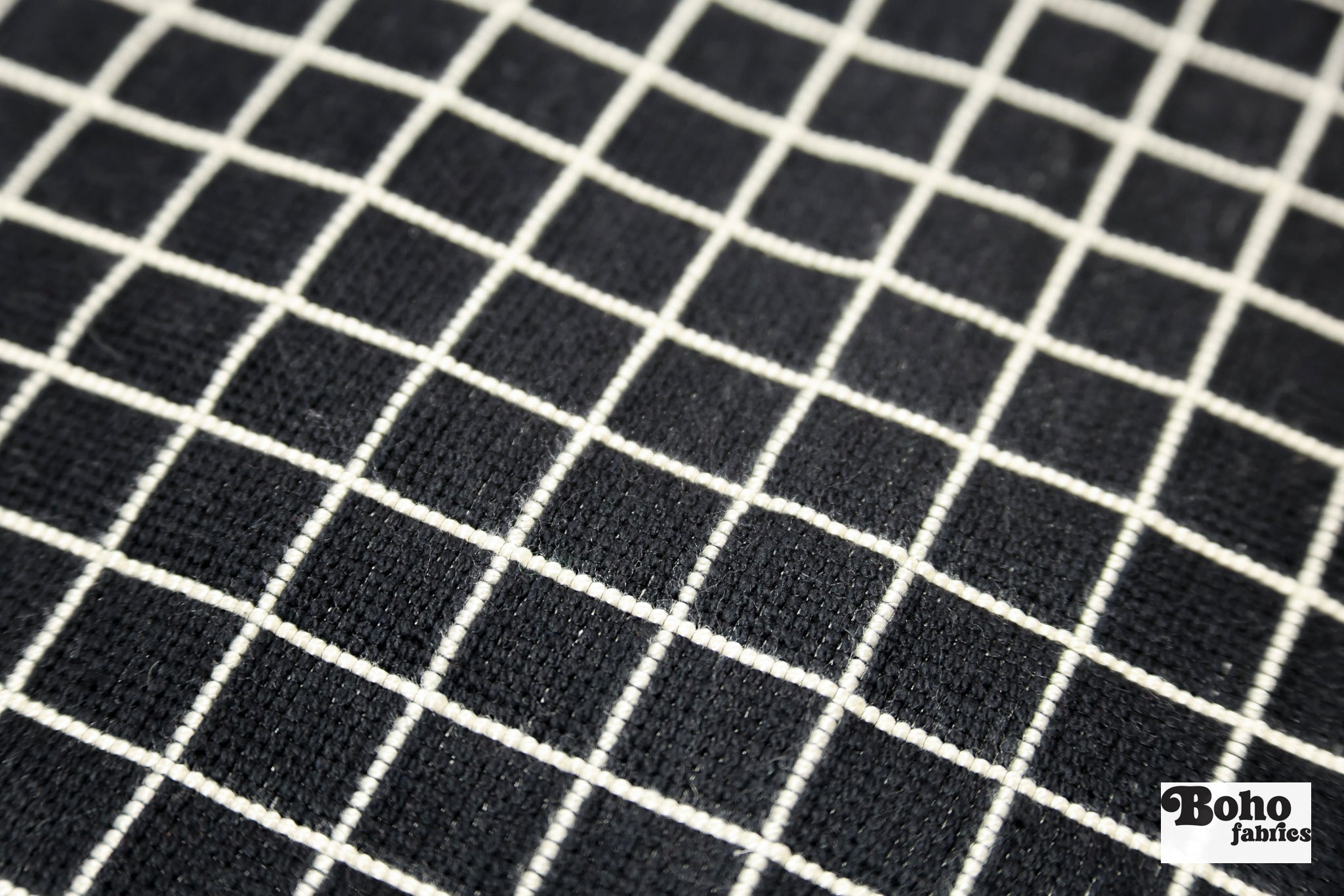 Cream & Black Grid Upholstery Woven Fabric - Boho Fabrics - Home Dec. & Upholstery Fabric