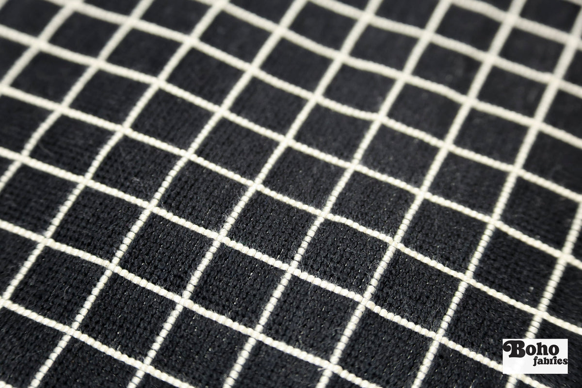 Cream & Black Grid Upholstery Woven Fabric - Boho Fabrics - Home Dec. & Upholstery Fabric