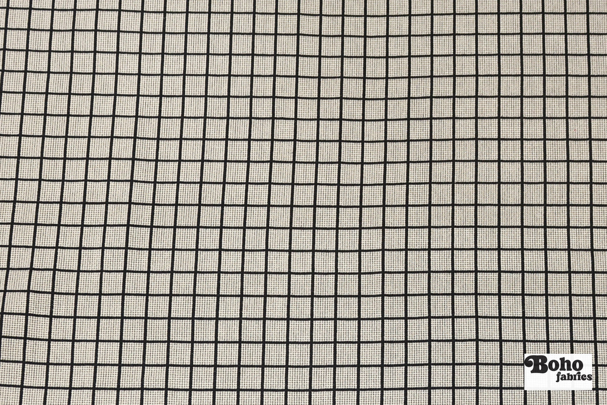 Cream & Black Grid Upholstery Woven Fabric - Boho Fabrics - Home Dec. & Upholstery Fabric