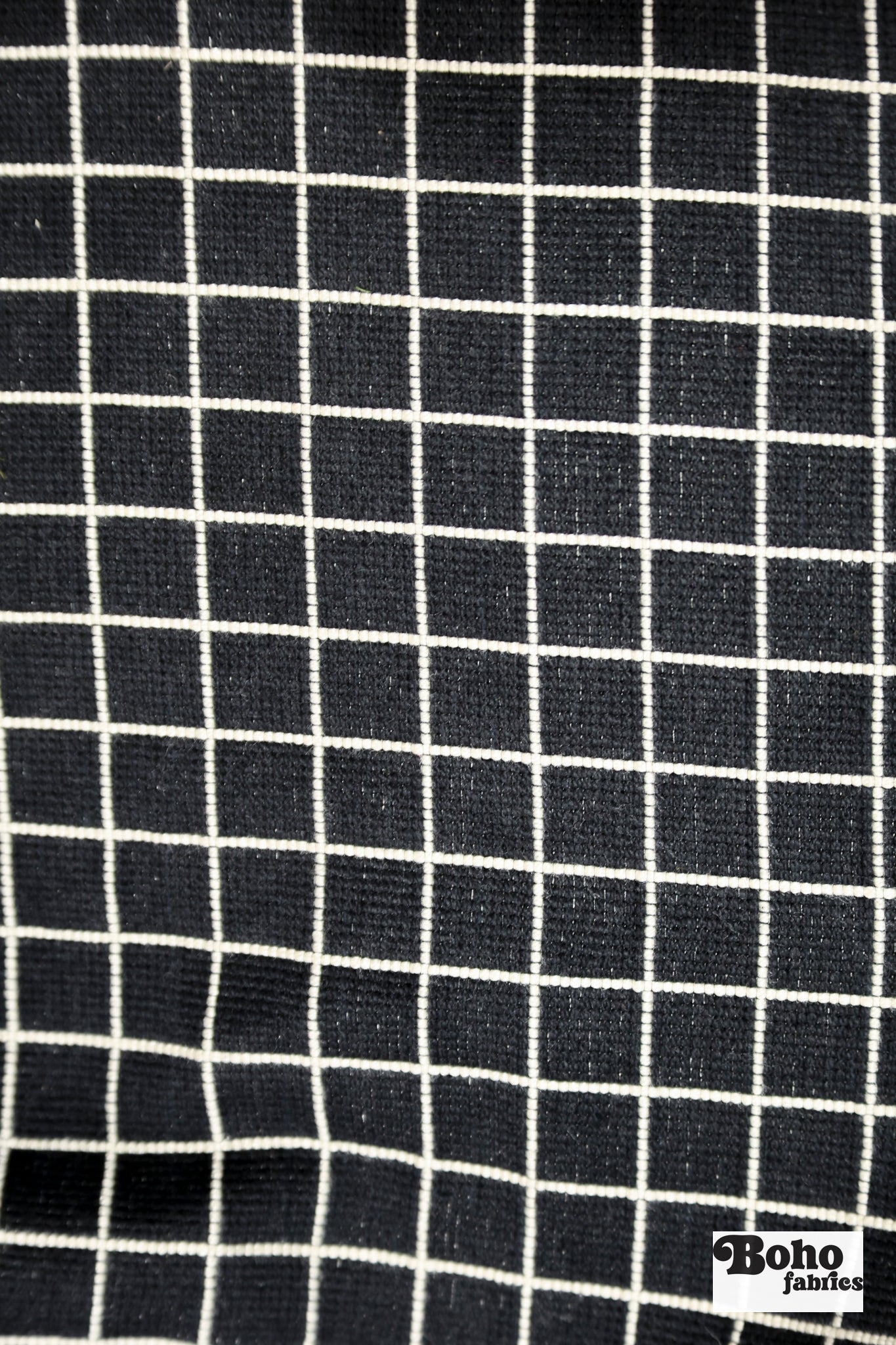 Cream & Black Grid Upholstery Woven Fabric - Boho Fabrics - Home Dec. & Upholstery Fabric