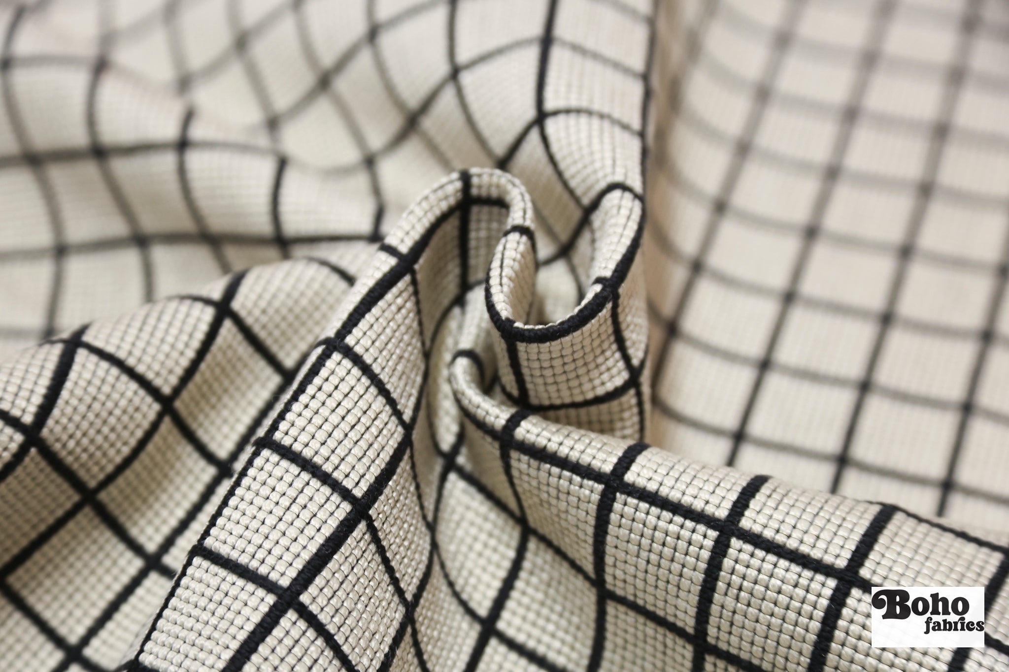 Cream & Black Grid Upholstery Woven Fabric - Boho Fabrics - Home Dec. & Upholstery Fabric
