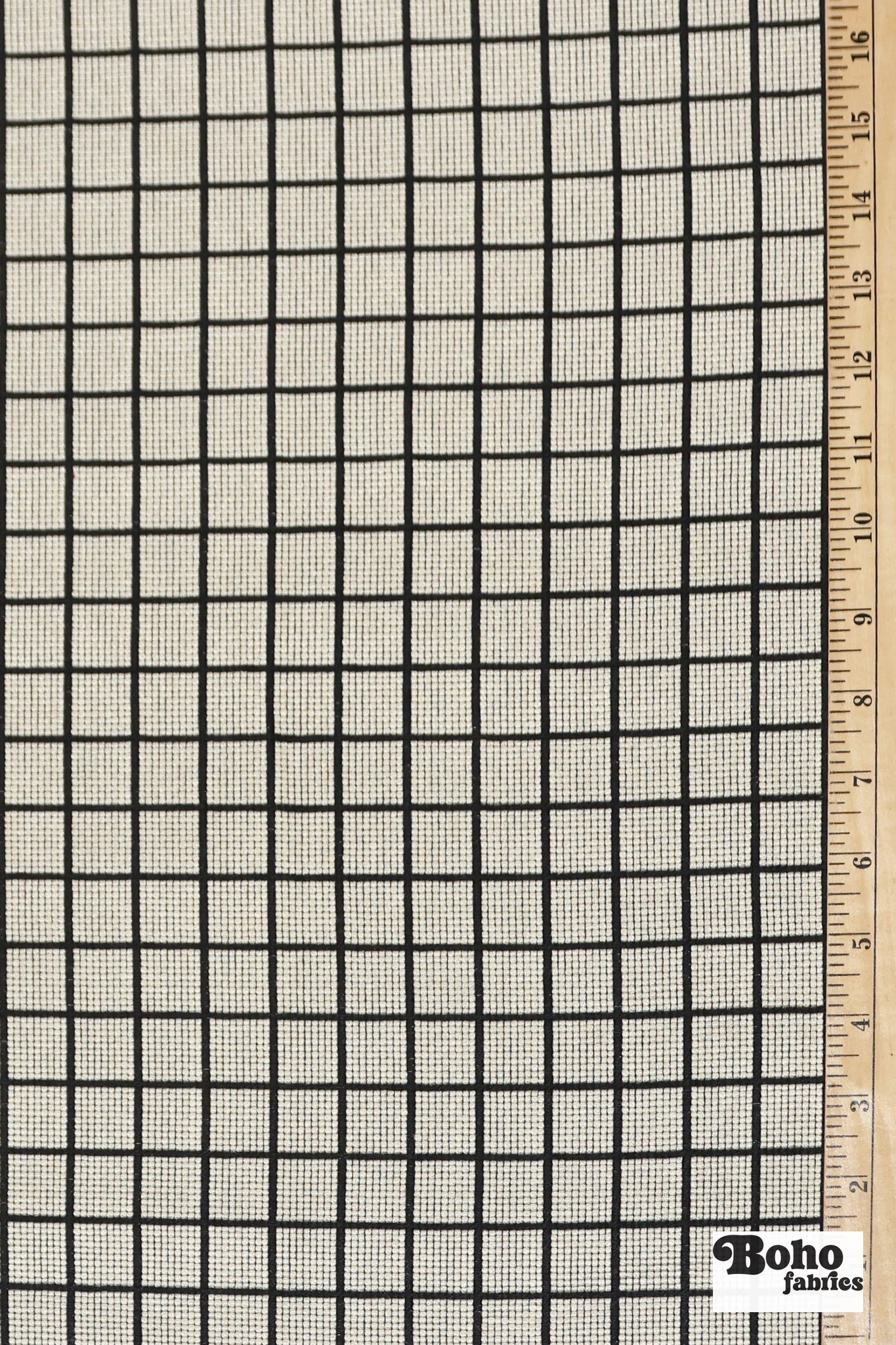 Cream & Black Grid Upholstery Woven Fabric - Boho Fabrics - Home Dec. & Upholstery Fabric