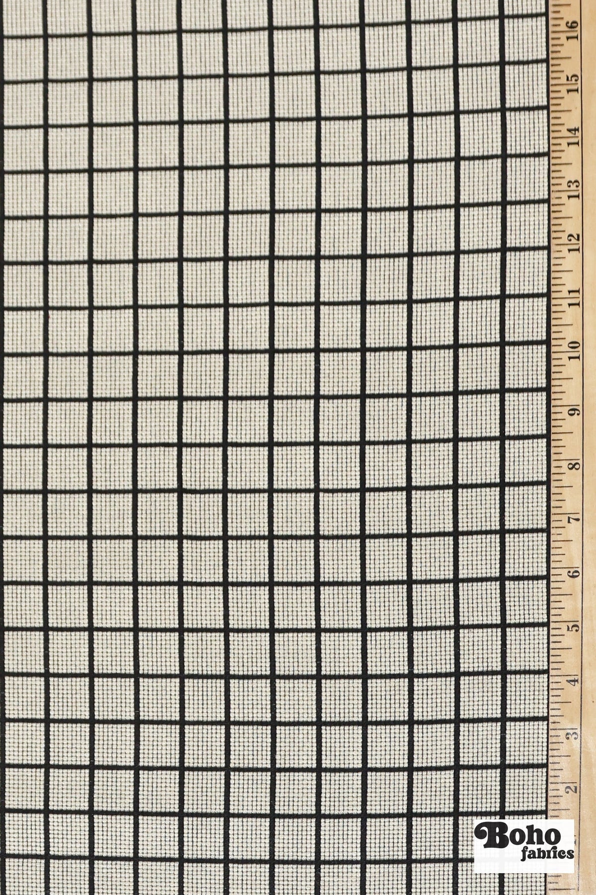 Cream & Black Grid Upholstery Woven Fabric - Boho Fabrics - Home Dec. & Upholstery Fabric