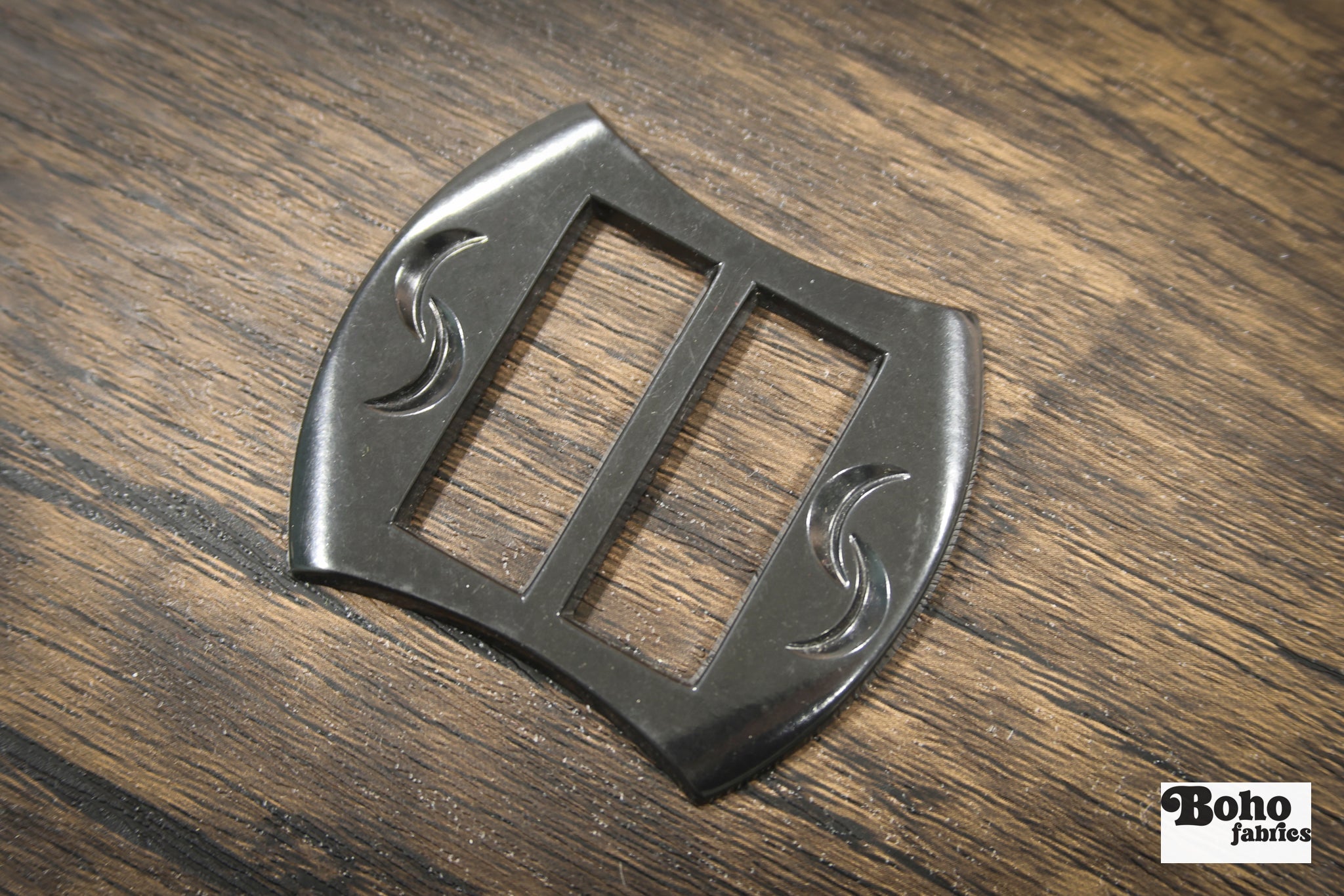 Crescent Moon – 1930s Art Deco Casein Belt & Scarf Slide Buckle | Black - Boho Fabrics - Buckles & Slides