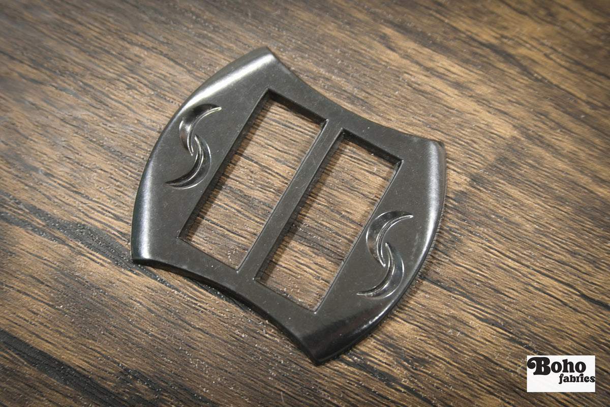 Crescent Moon – 1930s Art Deco Casein Belt & Scarf Slide Buckle | Black - Boho Fabrics - Buckles & Slides