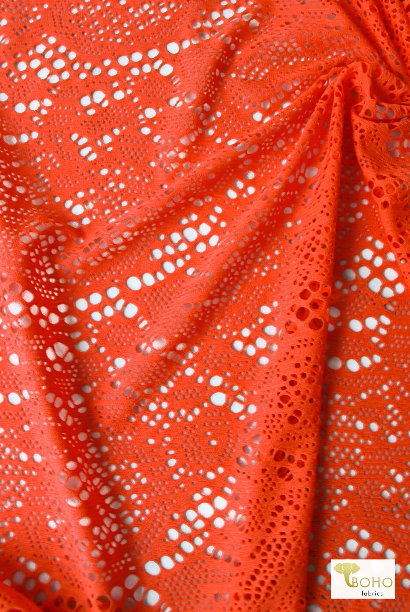 Cresendo in Burnt Orange, Stretch Lace Fabric - Boho Fabrics - Stretch Lace Fabric