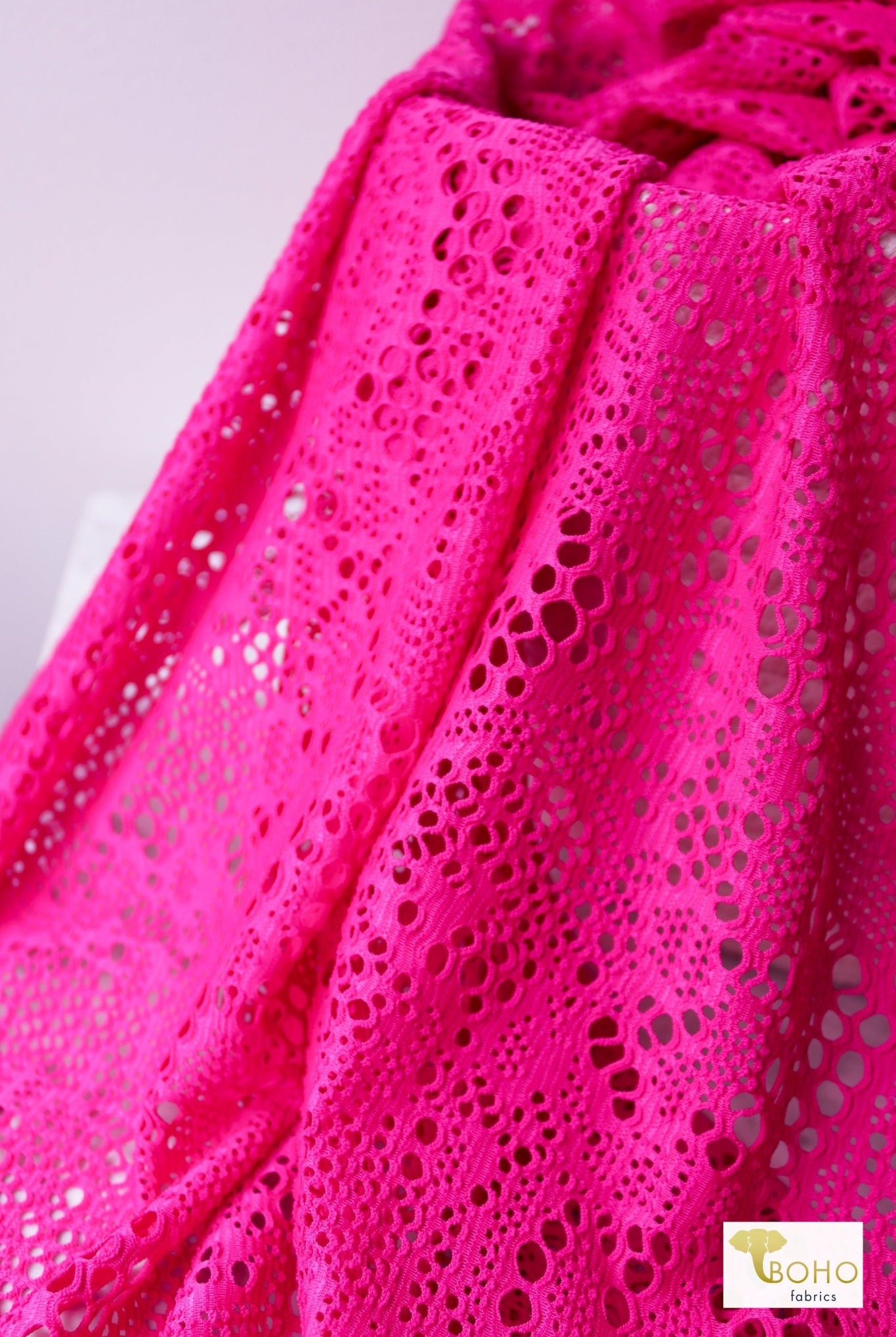 Cresendo in Fuchsia, Stretch Lace Fabric - Boho Fabrics - Stretch Lace Fabric