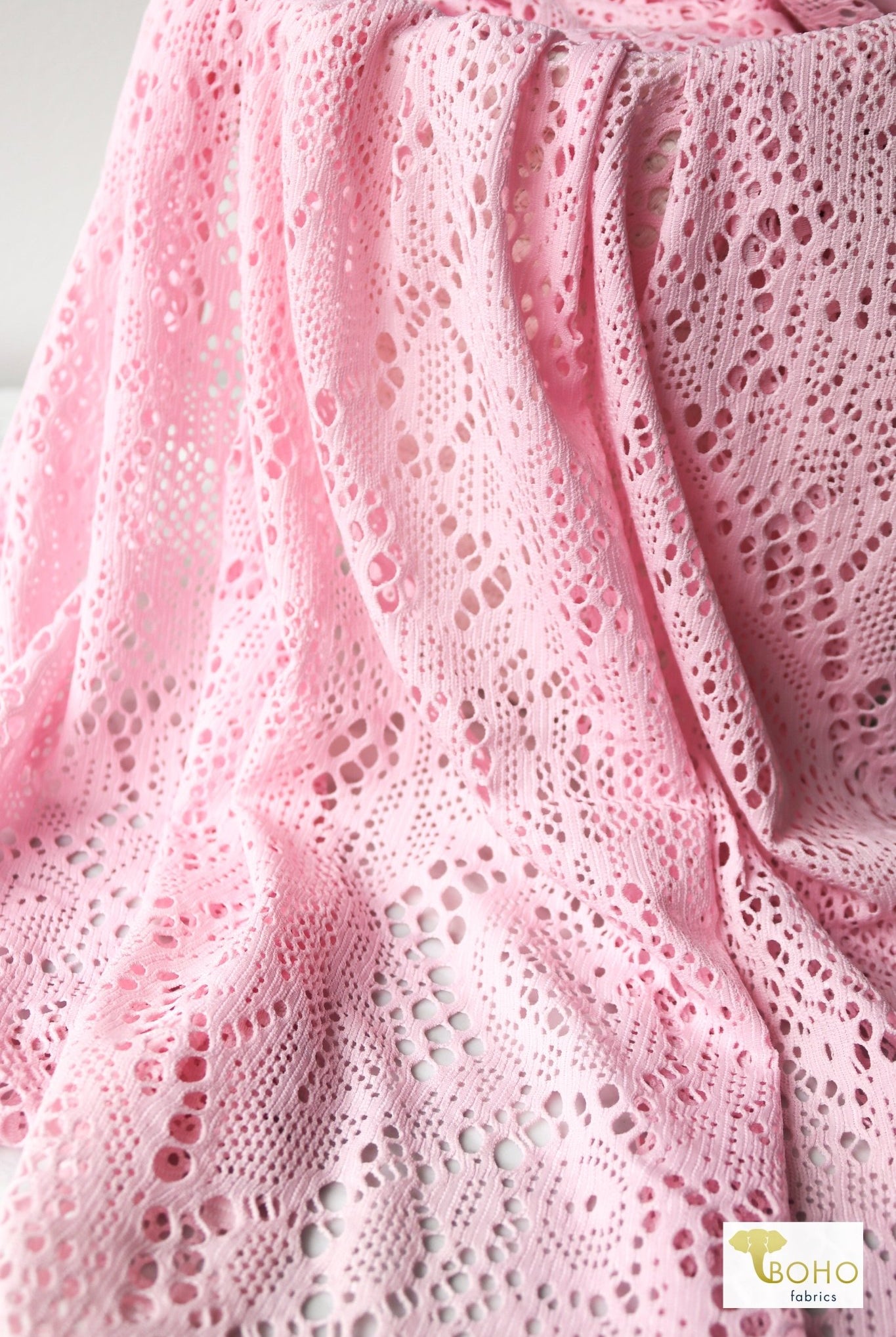 Cresendo in Light Pink, Stretch Lace Fabric - Boho Fabrics - Stretch Lace Fabric