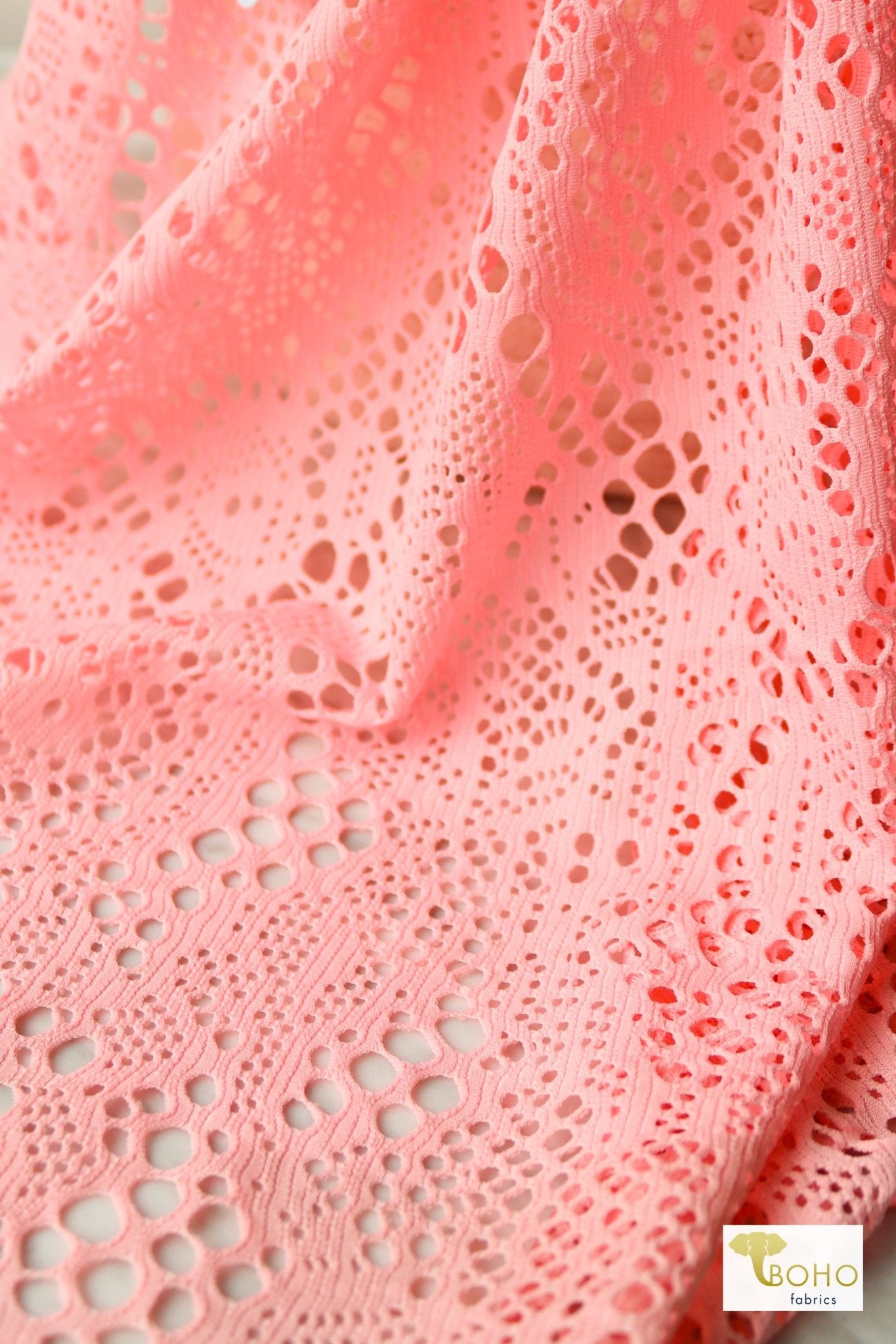 Cresendo in Peach, Stretch Lace Fabric - Boho Fabrics - Stretch Lace Fabric