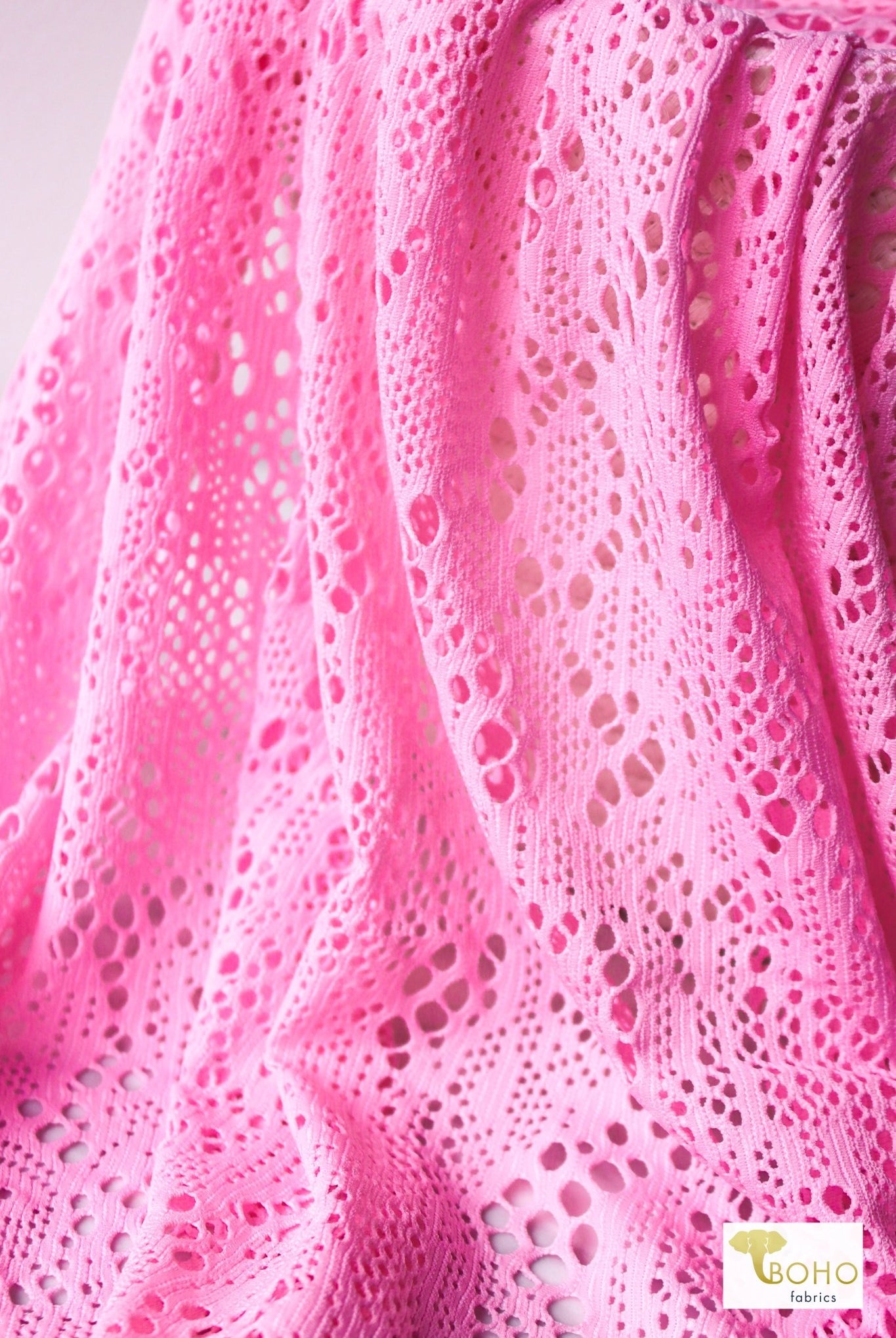 Cresendo in Rose Pink, Stretch Lace Fabric - Boho Fabrics - Stretch Lace Fabric