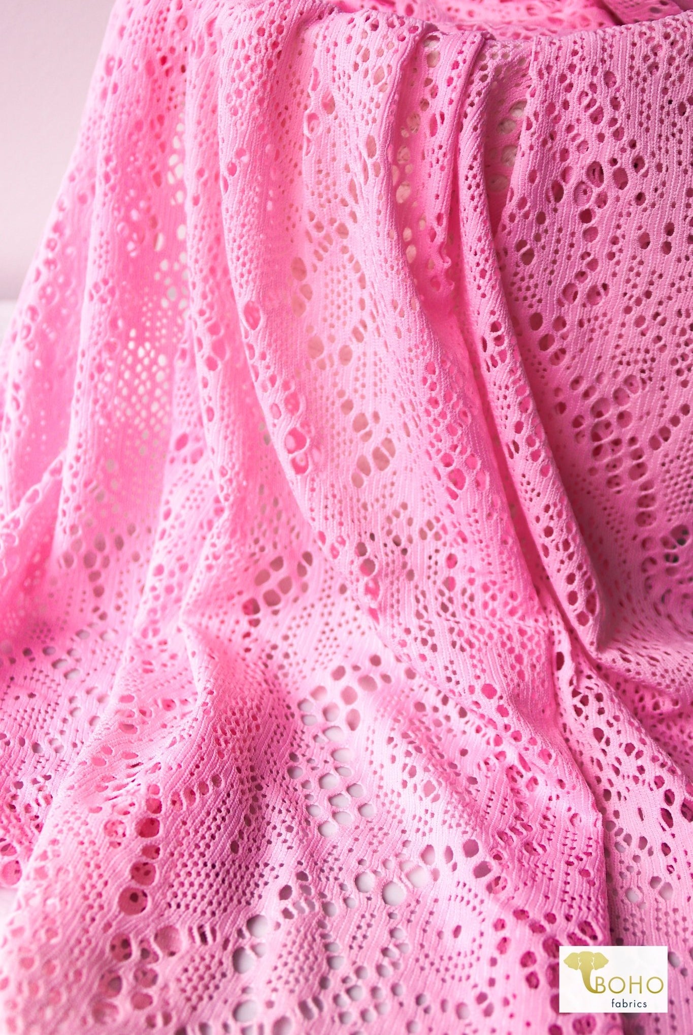 Cresendo in Rose Pink, Stretch Lace Fabric - Boho Fabrics - Stretch Lace Fabric