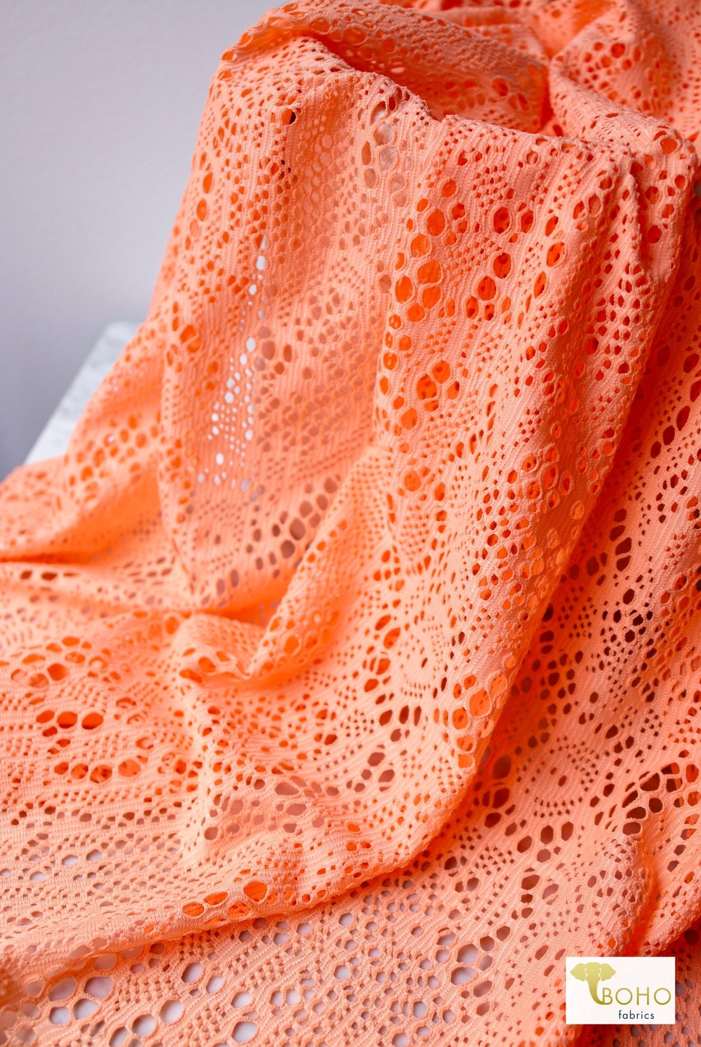 Cresendo in Tangerine, Stretch Lace Fabric - Boho Fabrics - Stretch Lace Fabric