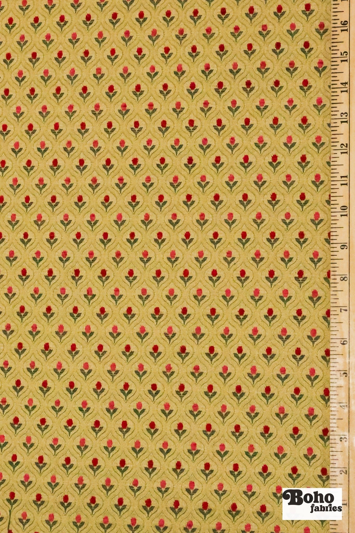Crimson & Gold Ogee Tulips Jacquard Woven Fabric - Boho Fabrics - Jacquard, Woven