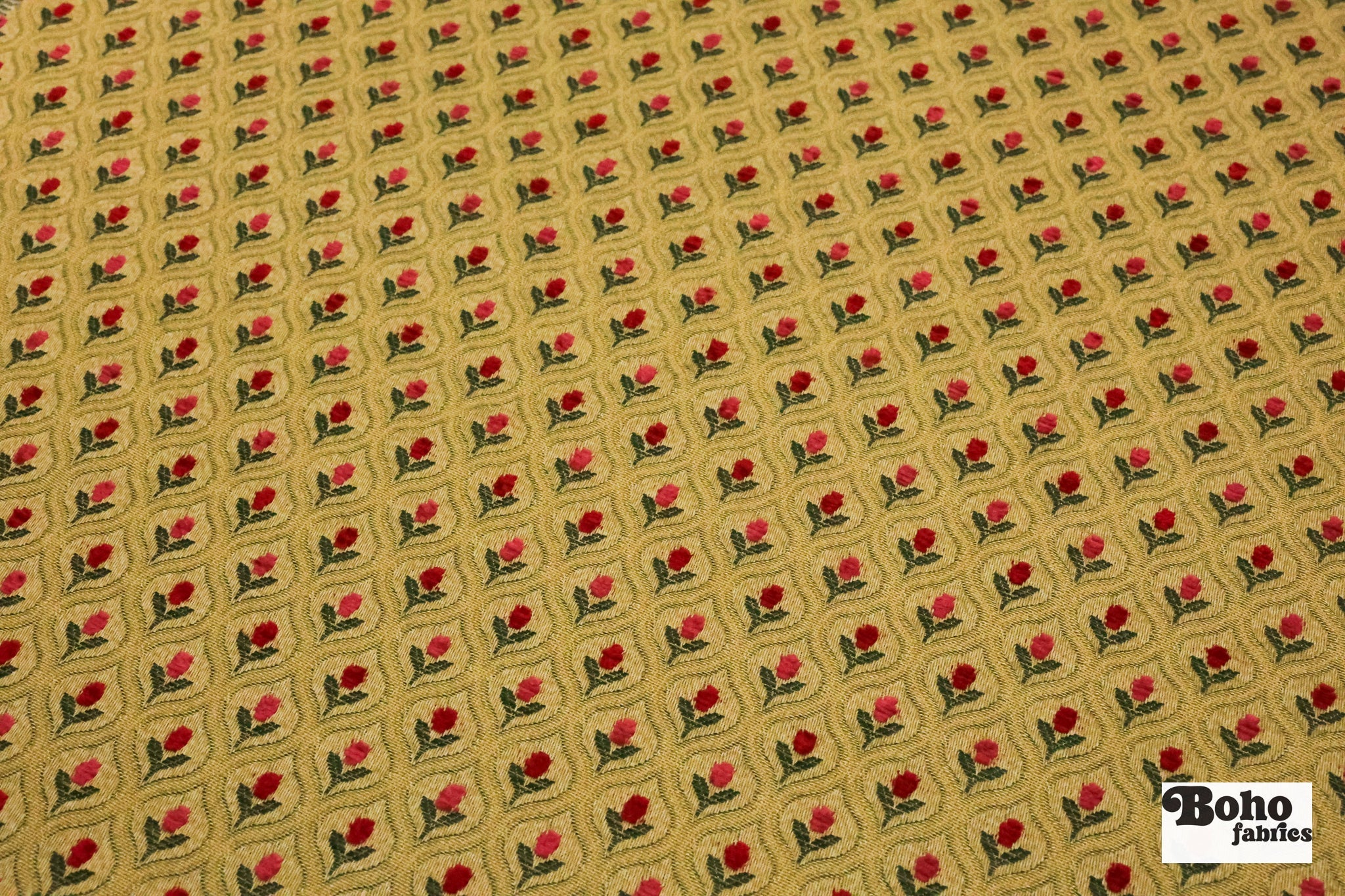 Crimson & Gold Ogee Tulips Jacquard Woven Fabric - Boho Fabrics - Jacquard, Woven