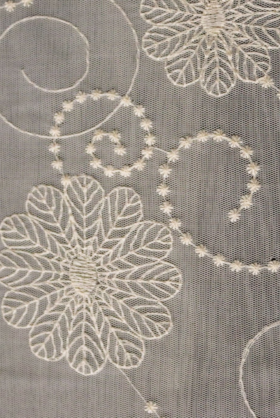 Dahlia Swirls, Ivory Embroidered Mesh. Special Occasion Fabric. - Boho Fabrics