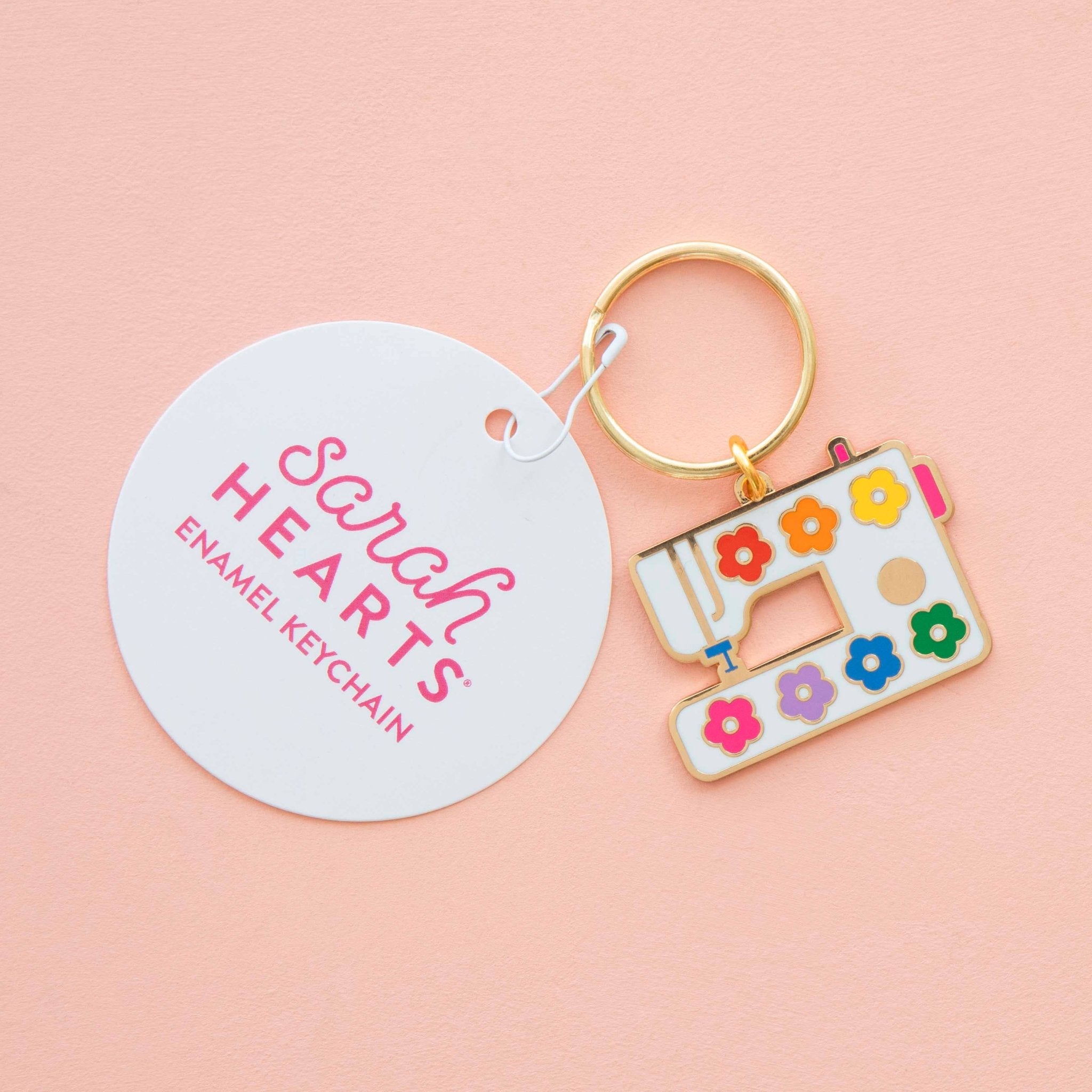 Daisy Sewing Machine Enamel Keychain - Bag Charm - Boho Fabrics - Accessories
