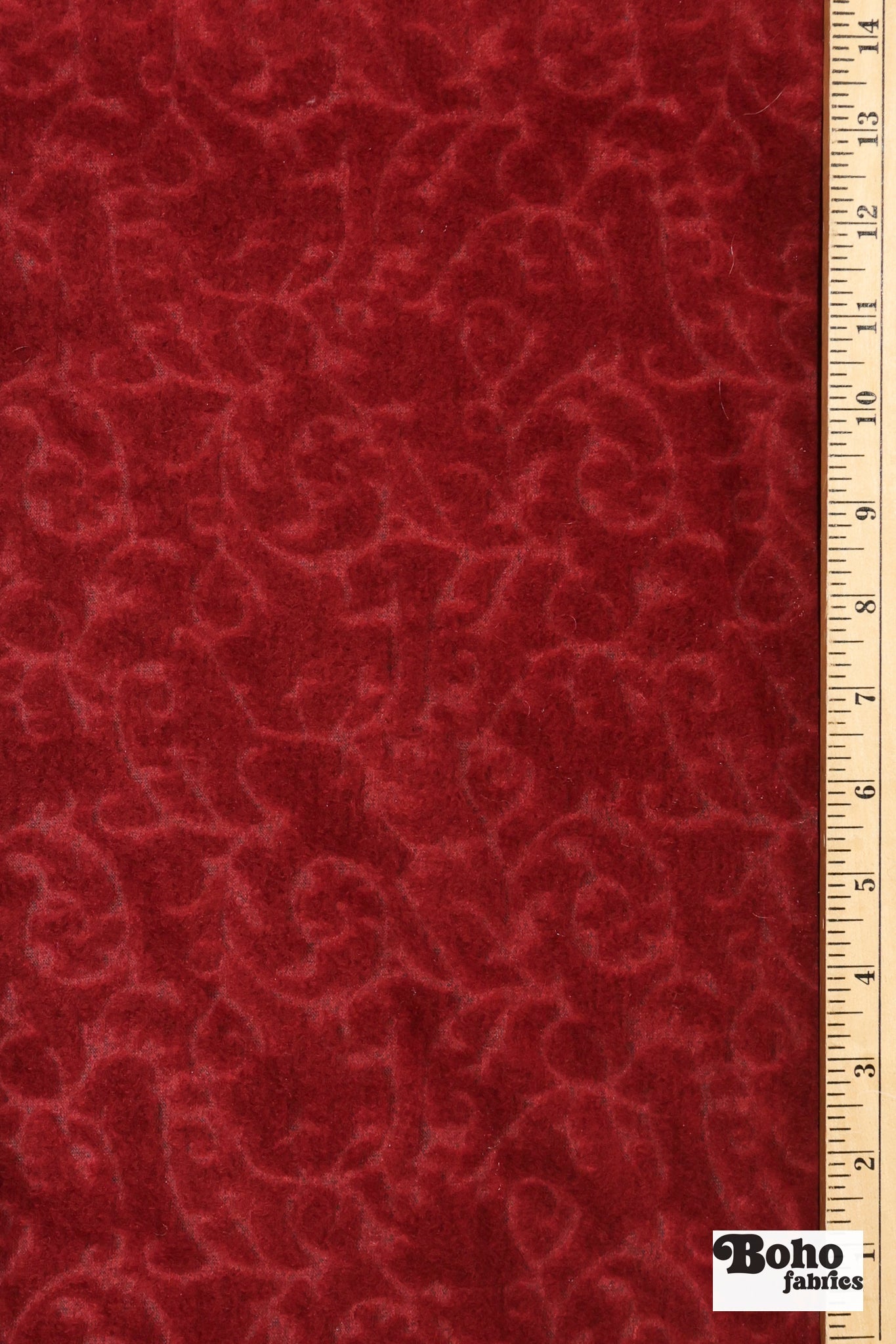 Damask Red, Embossed-Style Wool Knit Fabric - Boho Fabrics - Wool Knit