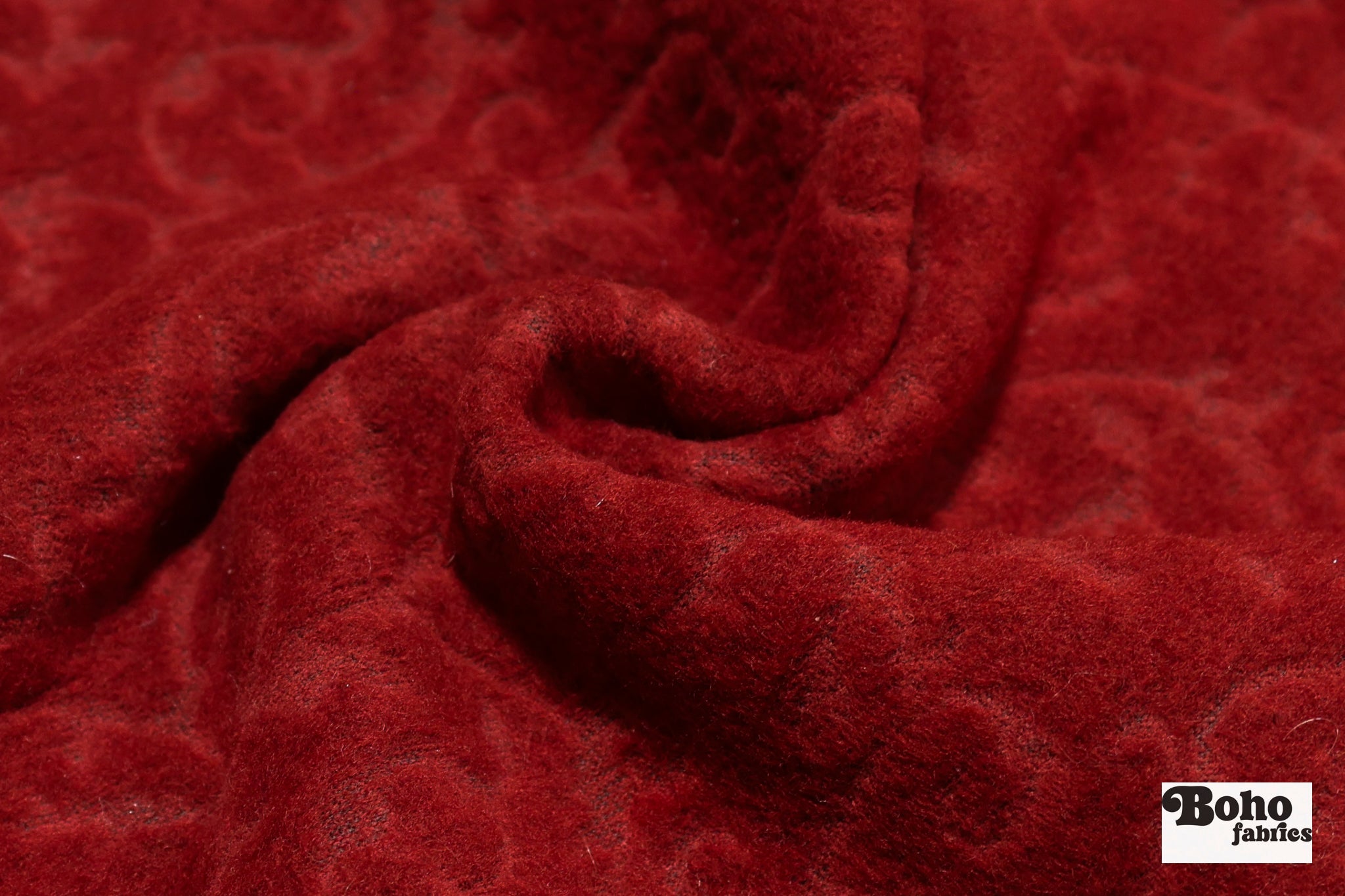 Damask Red, Embossed-Style Wool Knit Fabric - Boho Fabrics - Wool Knit