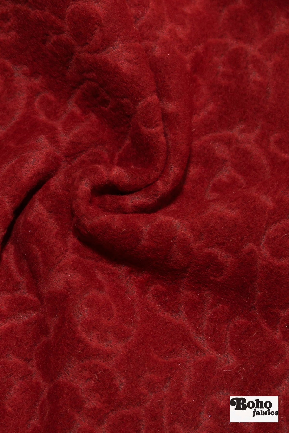 Damask Red, Embossed-Style Wool Knit Fabric - Boho Fabrics - Wool Knit