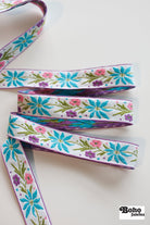 Dancing Meadow in Blue, 1 1/4" Vintage Jacquard Woven Trim, TRIM - 032 - Boho Fabrics - Trims