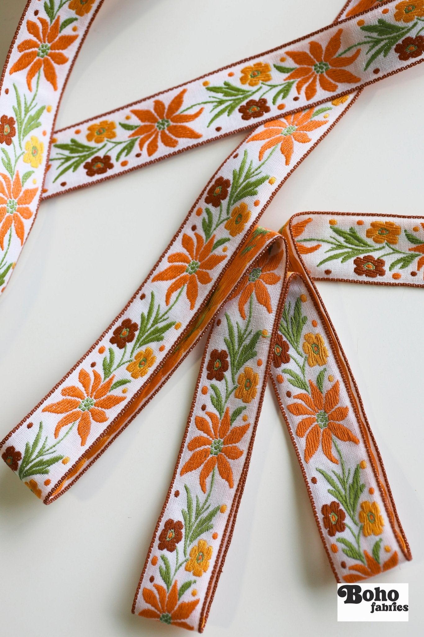 Dancing Meadow in Harvest. Vintage Jacquard Woven Trim, 1.375" TRIM - 068 - Boho Fabrics - Trims