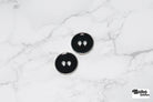 Dark Charcoal Silver Rimmed Two - hole Buttons. Available in 12.5mm (20L), 15mm (24L), 23mm (36L), and 25mm (40L) - Boho Fabrics - Buttons & Snaps
