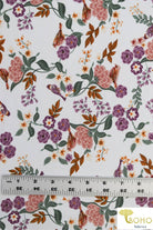 DBP: Sparrows Flower Garden on Ivory. Double Brushed Poly Knit Fabric. BP-114-WHT - Boho Fabrics