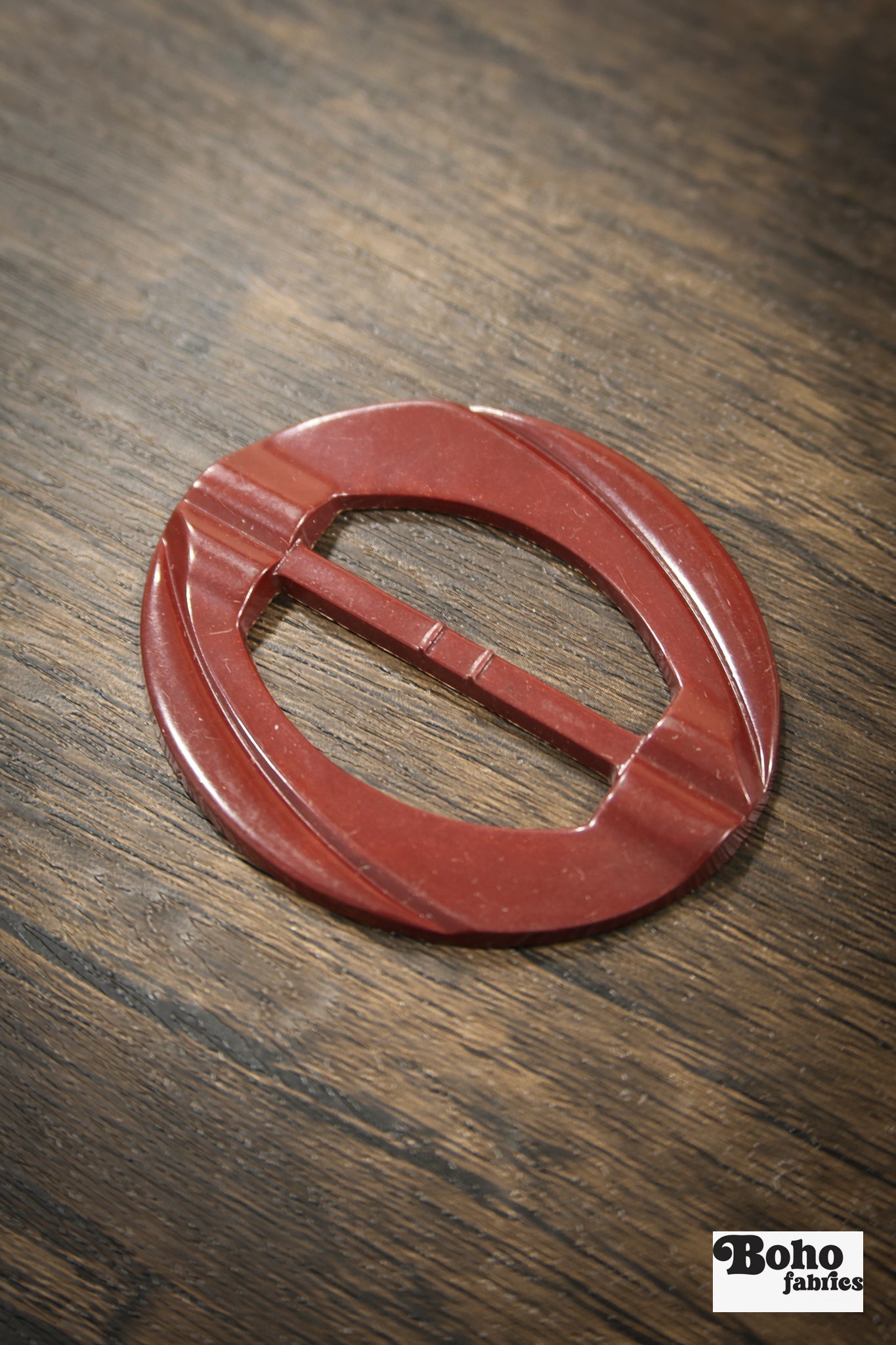 Deco Darling – 1930s Art Deco Casein Belt & Scarf Slide Buckle | Maroon - Boho Fabrics - Buckles & Slides