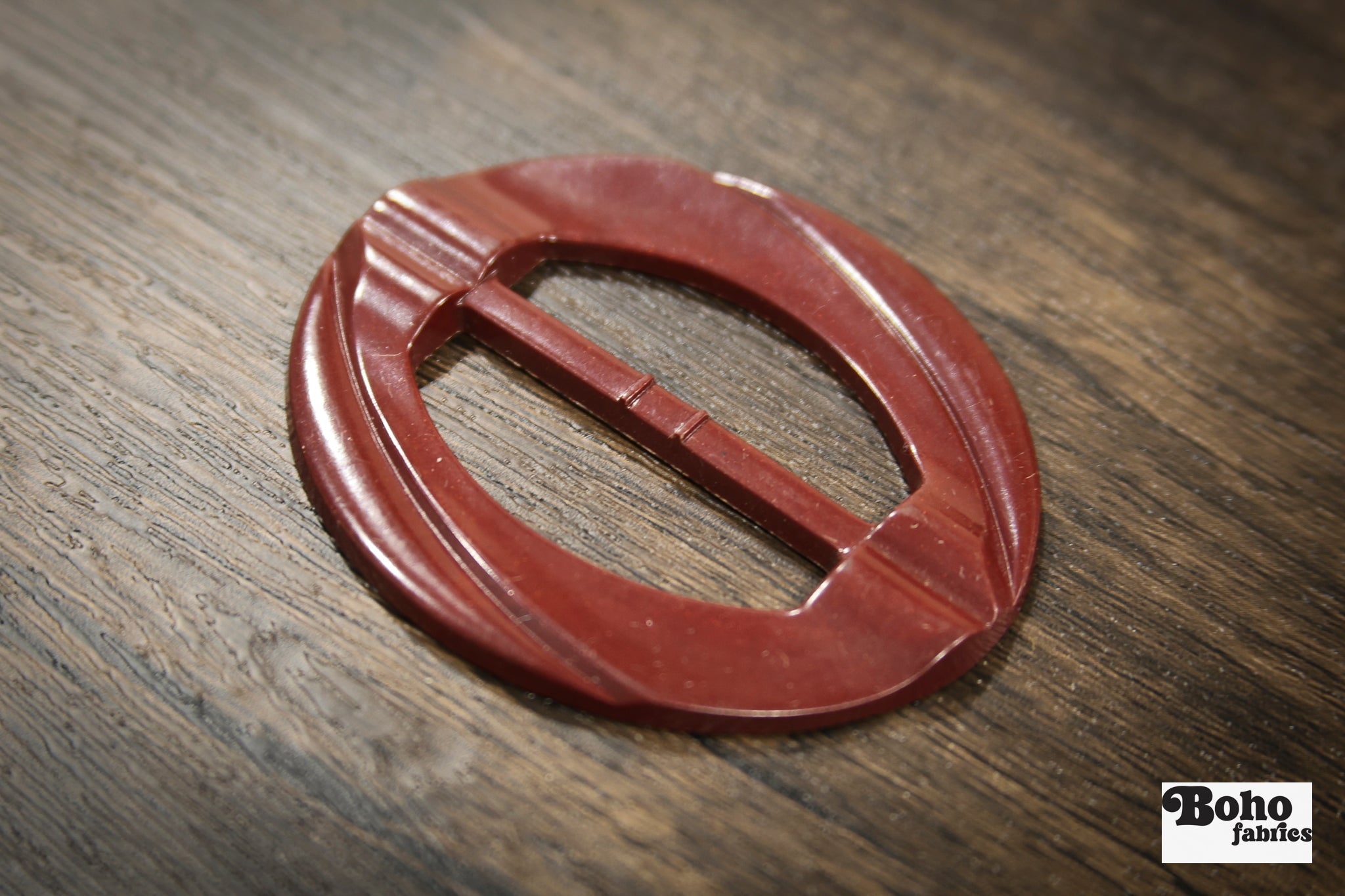 Deco Darling – 1930s Art Deco Casein Belt & Scarf Slide Buckle | Maroon - Boho Fabrics - Buckles & Slides