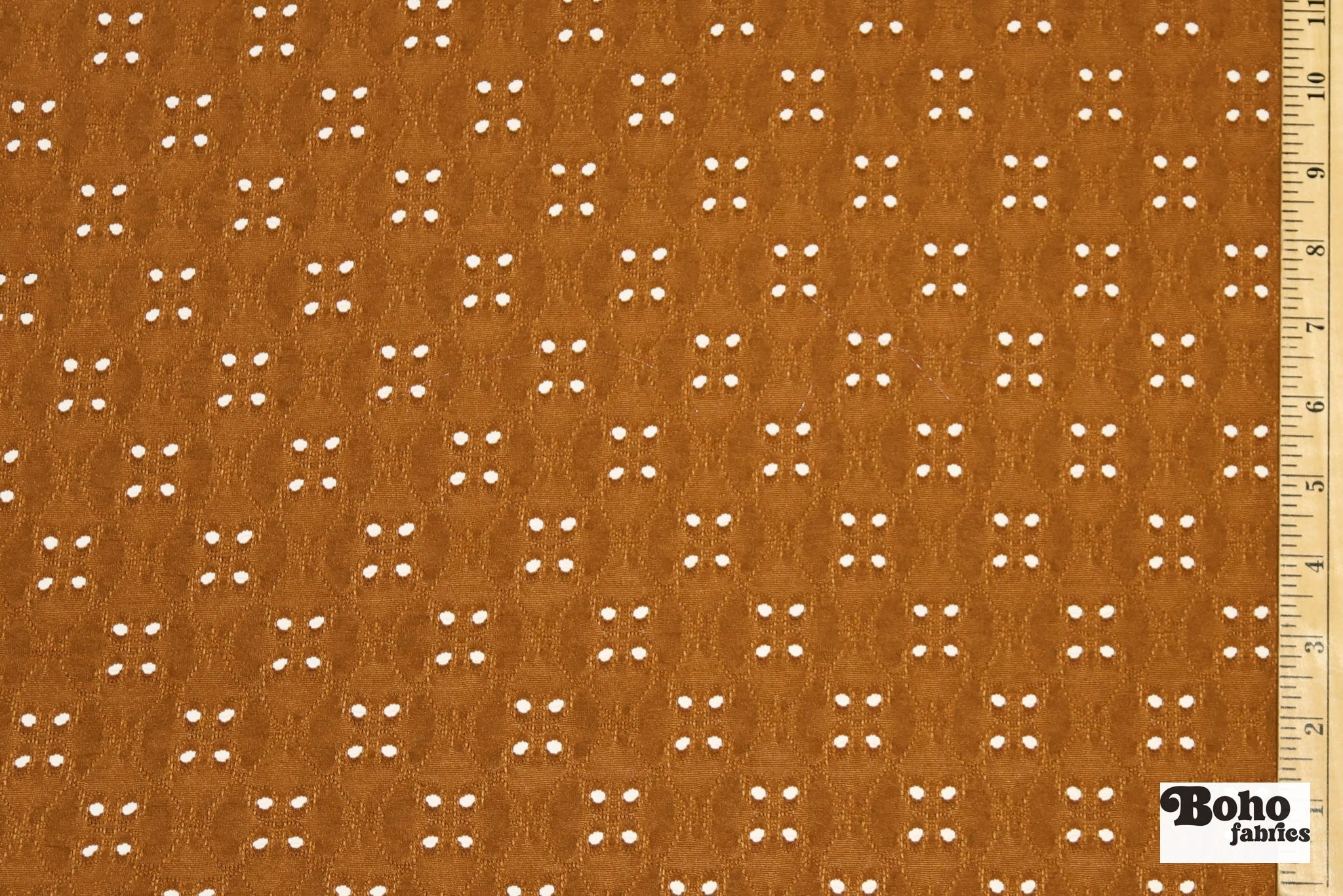 Deep Ochre, Butterfly Eyelet Jersey Knit Fabric - Boho Fabrics - Knit Fabric