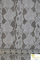 Delicate Leaves and Floral Stripes in White. Stretch Lace Knit. SL-113 - Boho Fabrics