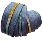 Denim Blue Nylon Zipper Tape with Rainbow Teeth - 3 Yards - Boho Fabrics - Zippers