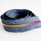 Denim Blue Nylon Zipper Tape with Rainbow Teeth - 3 Yards - Boho Fabrics - Zippers