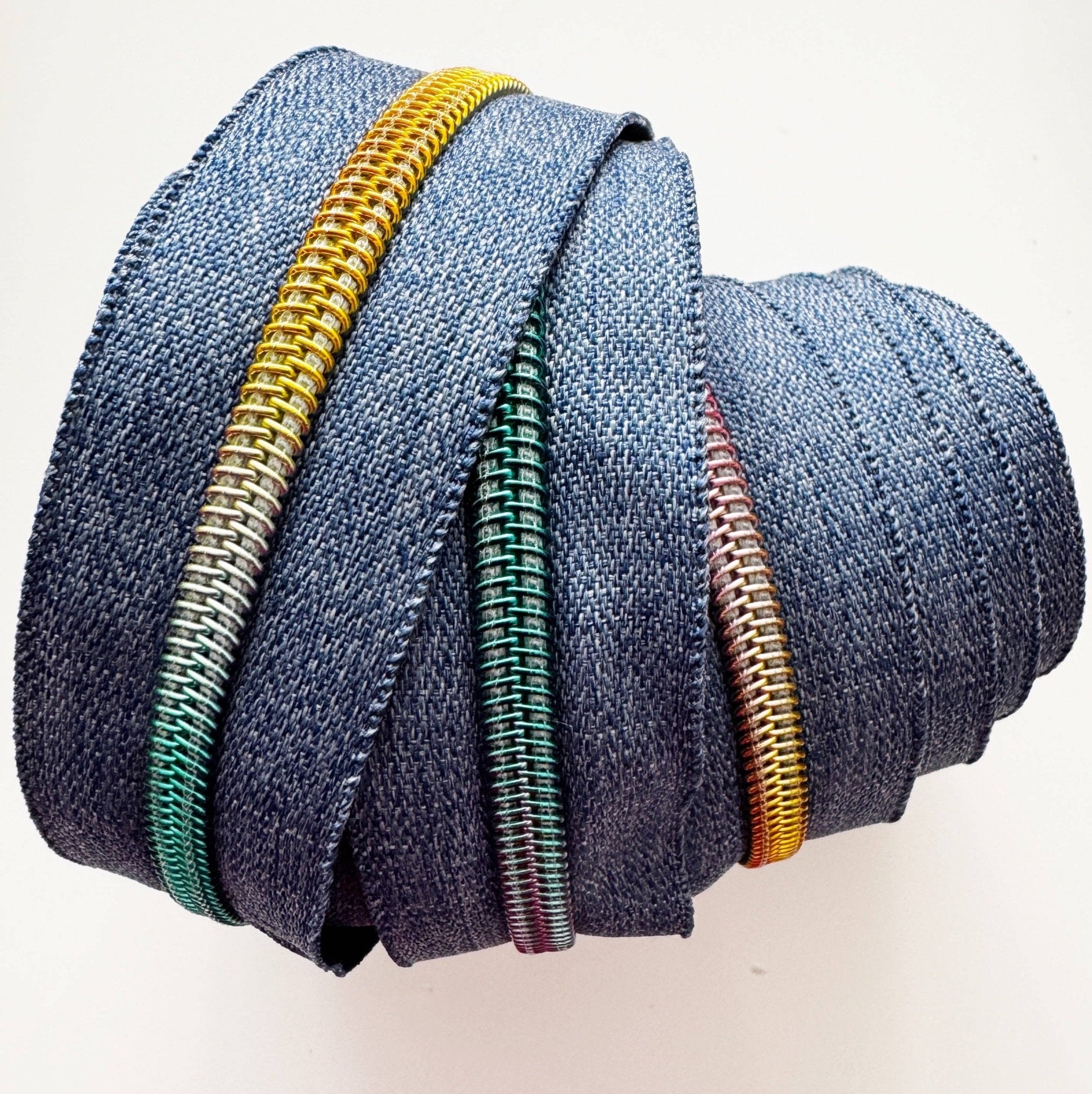 Denim Blue Nylon Zipper Tape with Rainbow Teeth - 3 Yards - Boho Fabrics - Zippers