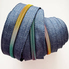 Denim Blue Nylon Zipper Tape with Rainbow Teeth - 3 Yards - Boho Fabrics - Zippers