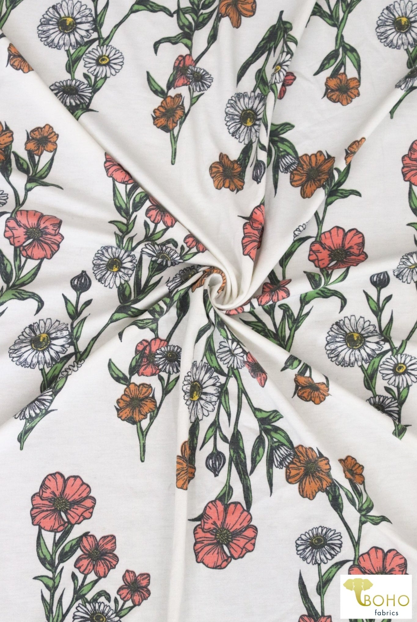 Desert Garden on Ivory, French Terry Knit Print. FTP-335 - Boho Fabrics