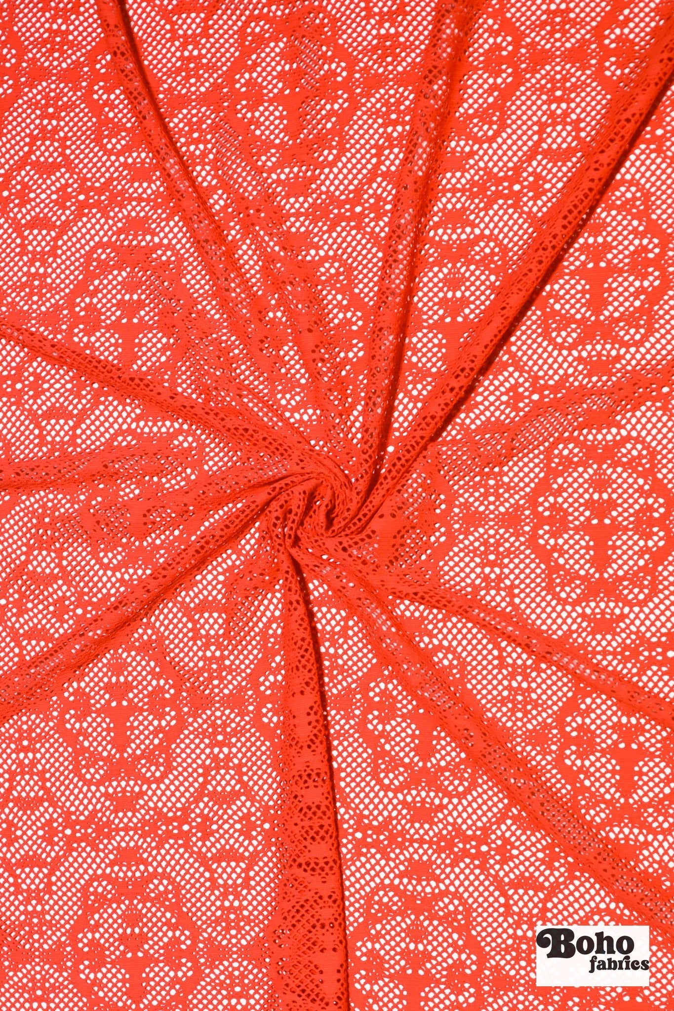 Desert Relic in Burnt Orange, Stretch Lace Fabric - Boho Fabrics - Stretch Lace Fabric
